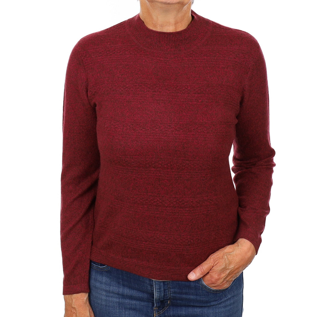 Wine Red Marl Textured Cashmere Turtle Neck Jumper Medium
