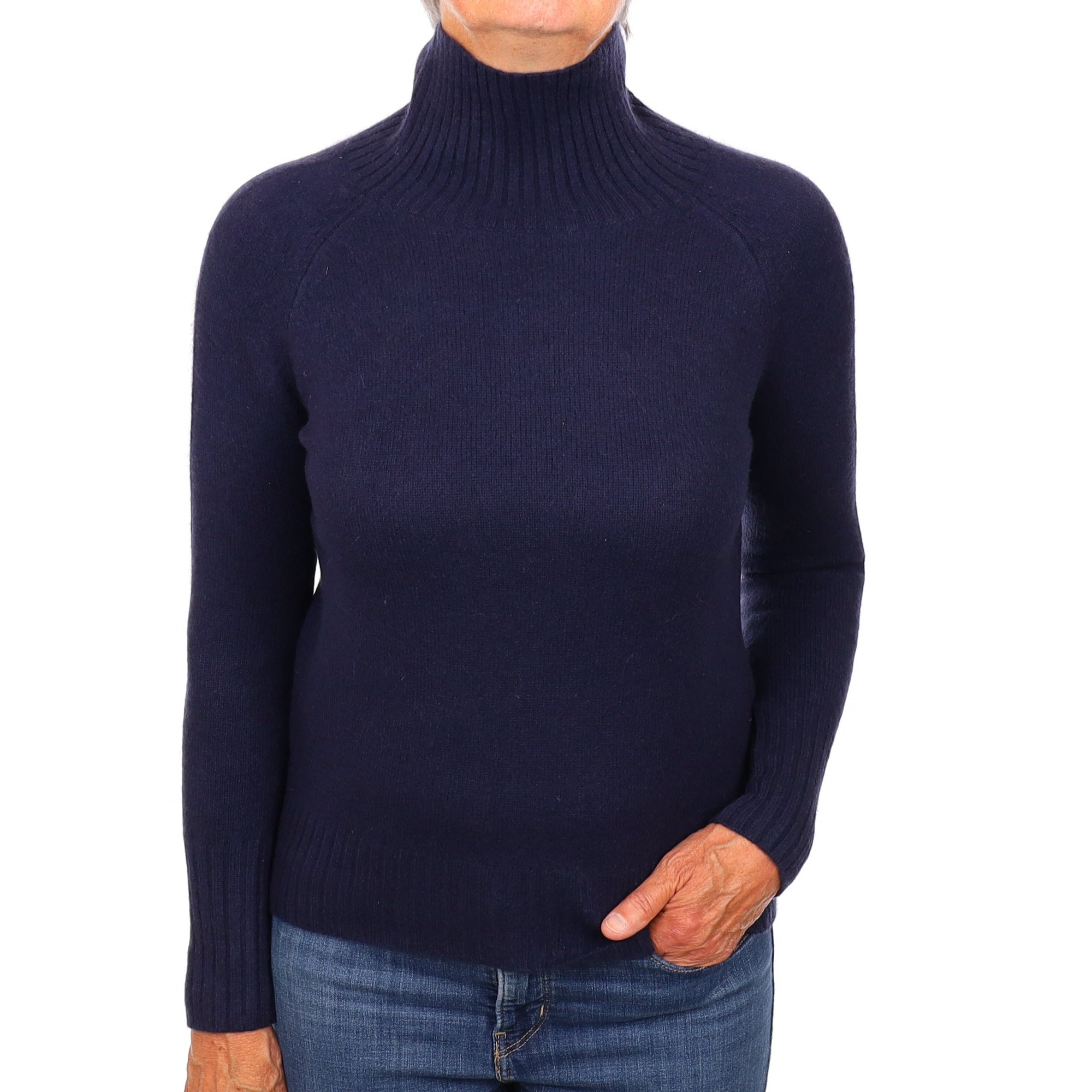 Navy Cashmere Heavy Knit Polo Neck Jumper Medium