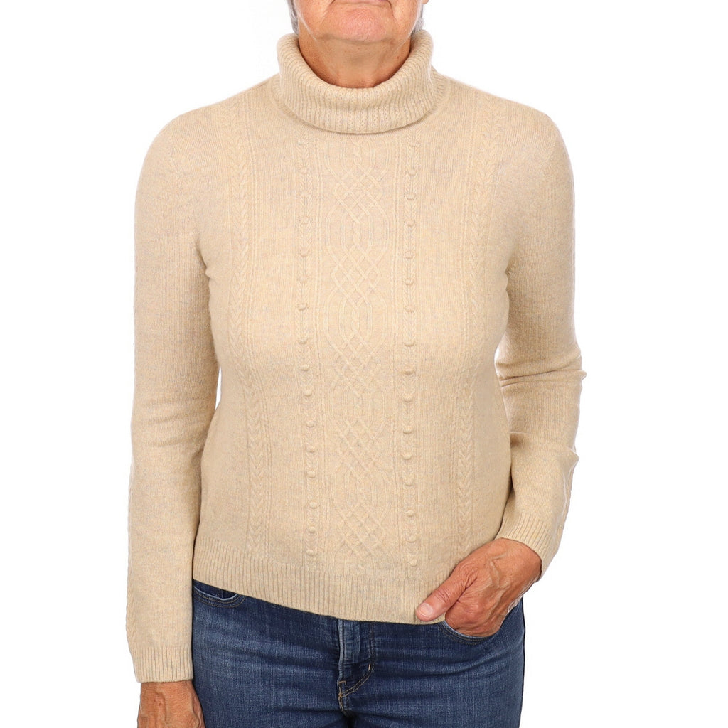 Sand Beige Textured Knit Cashmere Polo Neck Jumper Medium
