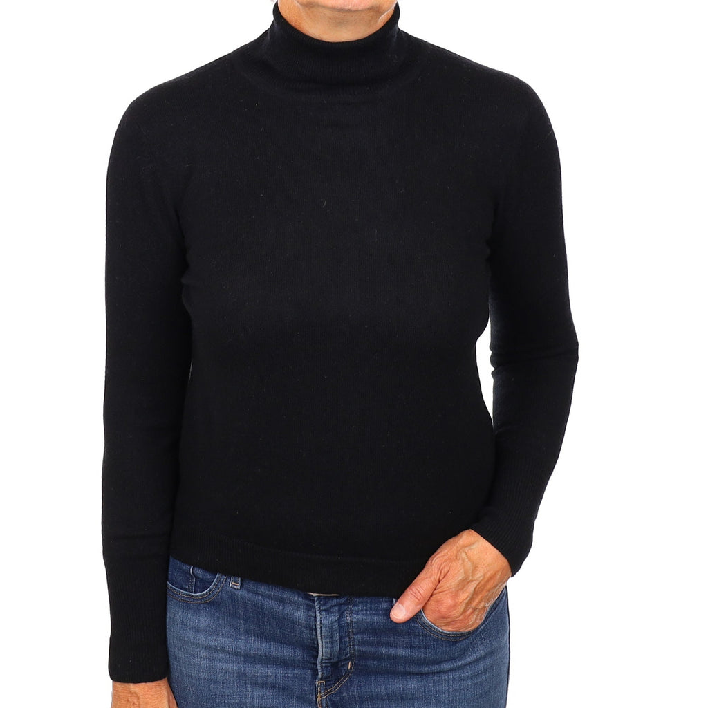 Black Cashmere Polo Neck Jumper Medium