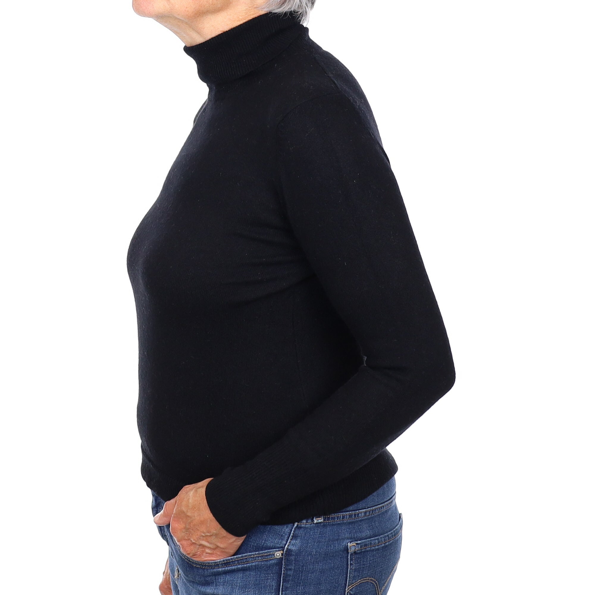 Black Cashmere Polo Neck Jumper Medium