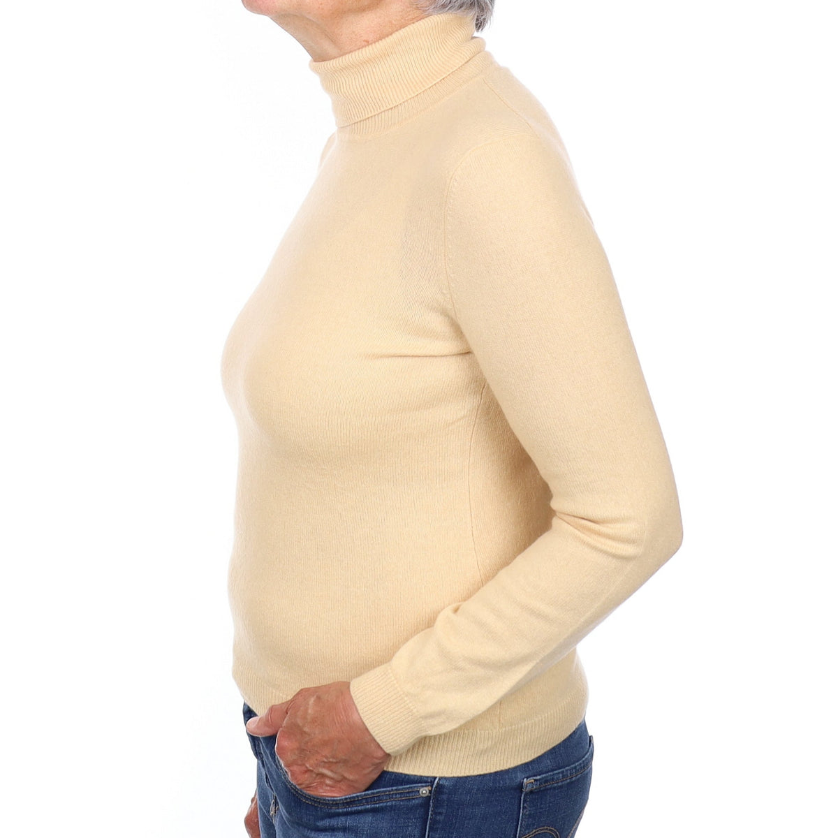beige Cashmere Polo Neck Jumper Medium