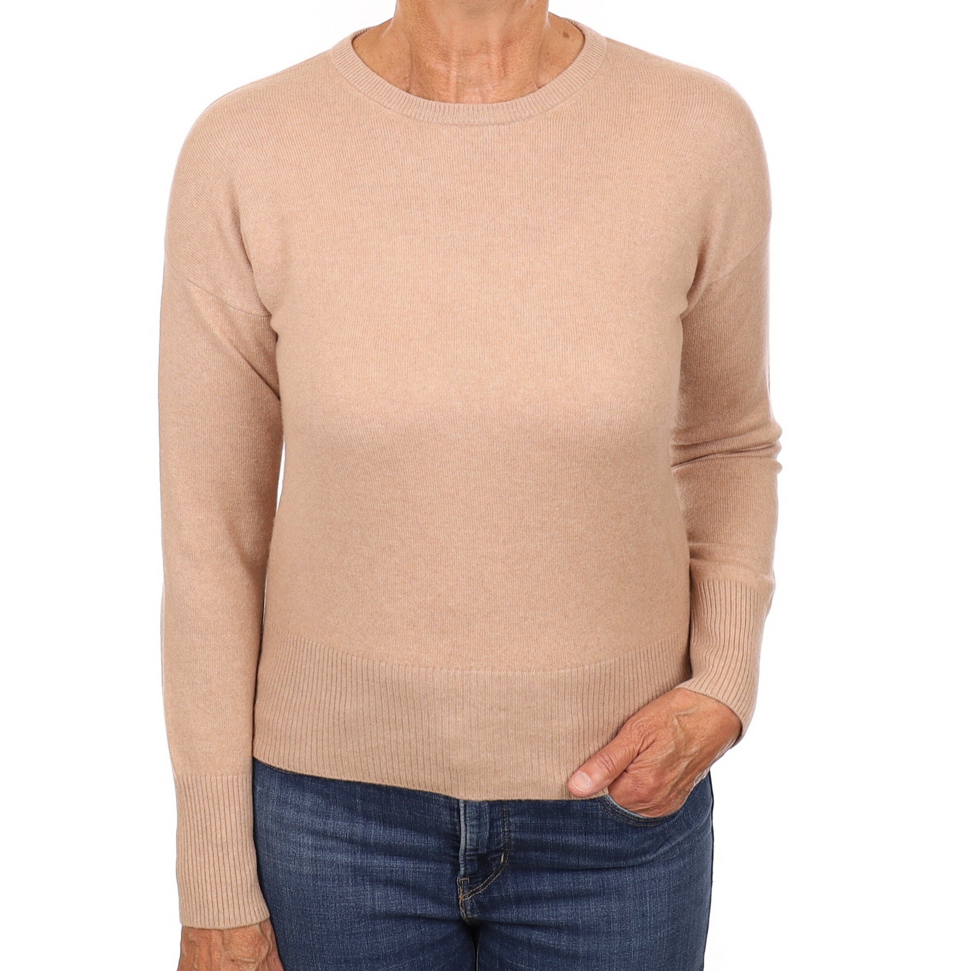 Buff Beige Cashmere Crew Neck Jumper Medium