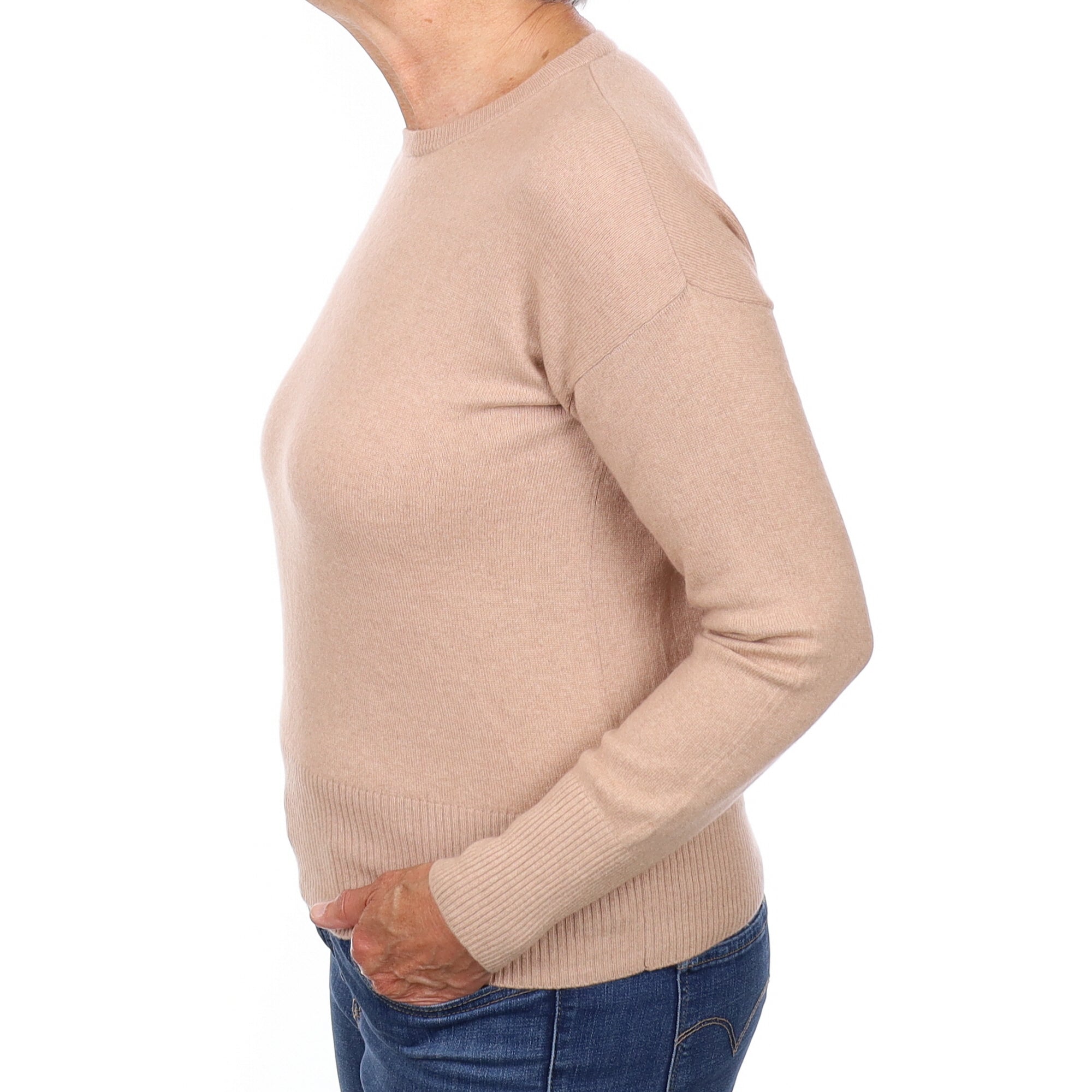 Buff Beige Cashmere Crew Neck Jumper Medium