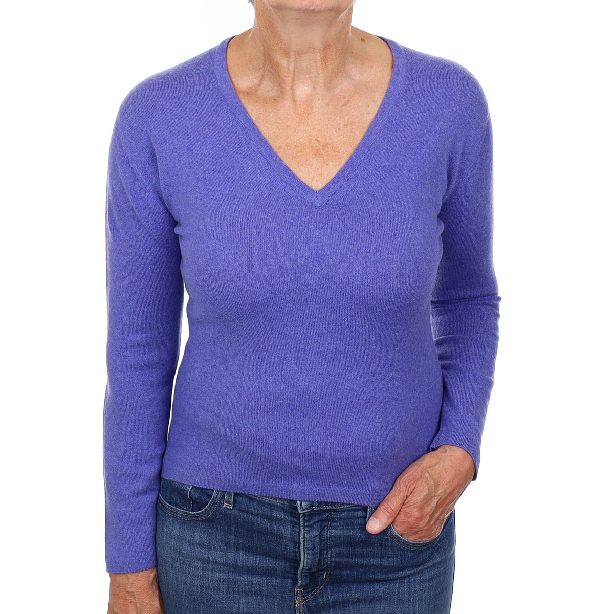 Brora Deep Lavender Cashmere V Neck Jumper Medium