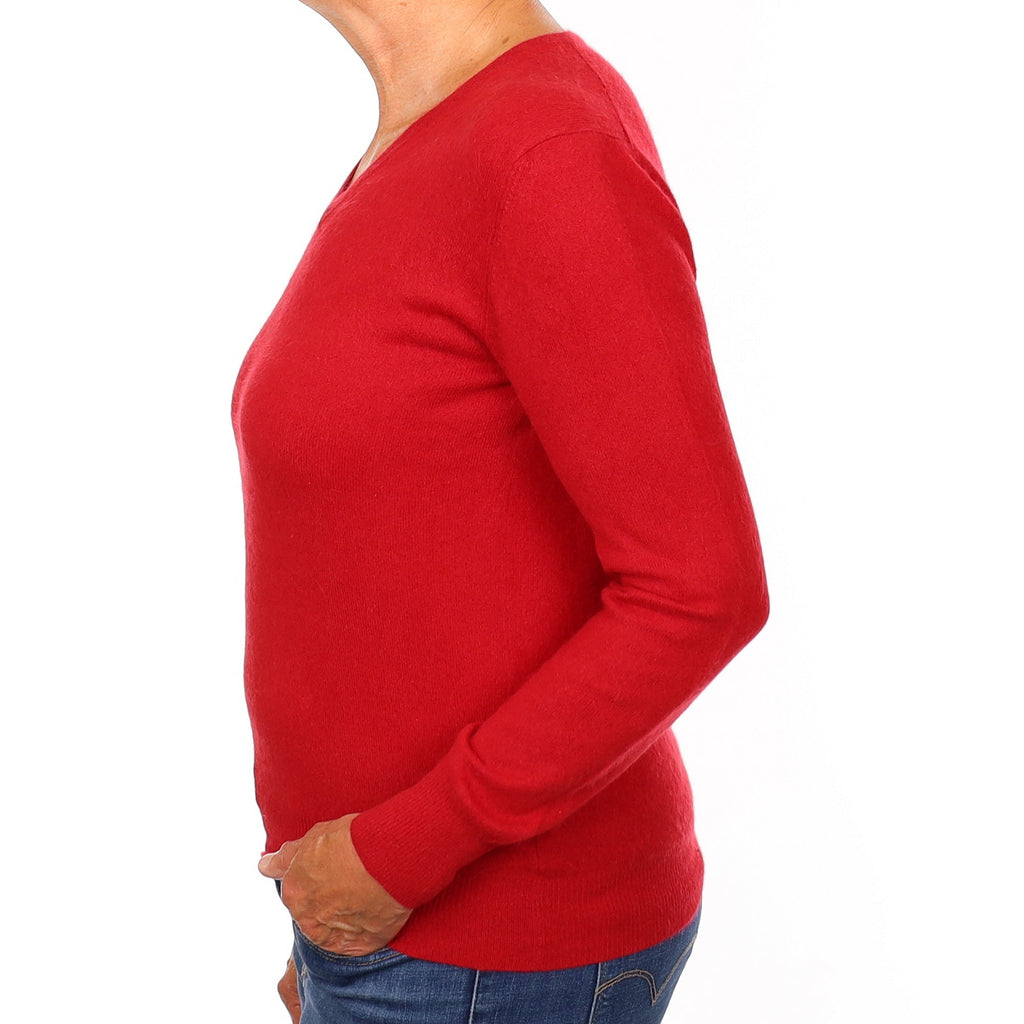 Post Box Red Cashmere V Neck Jumper Medium