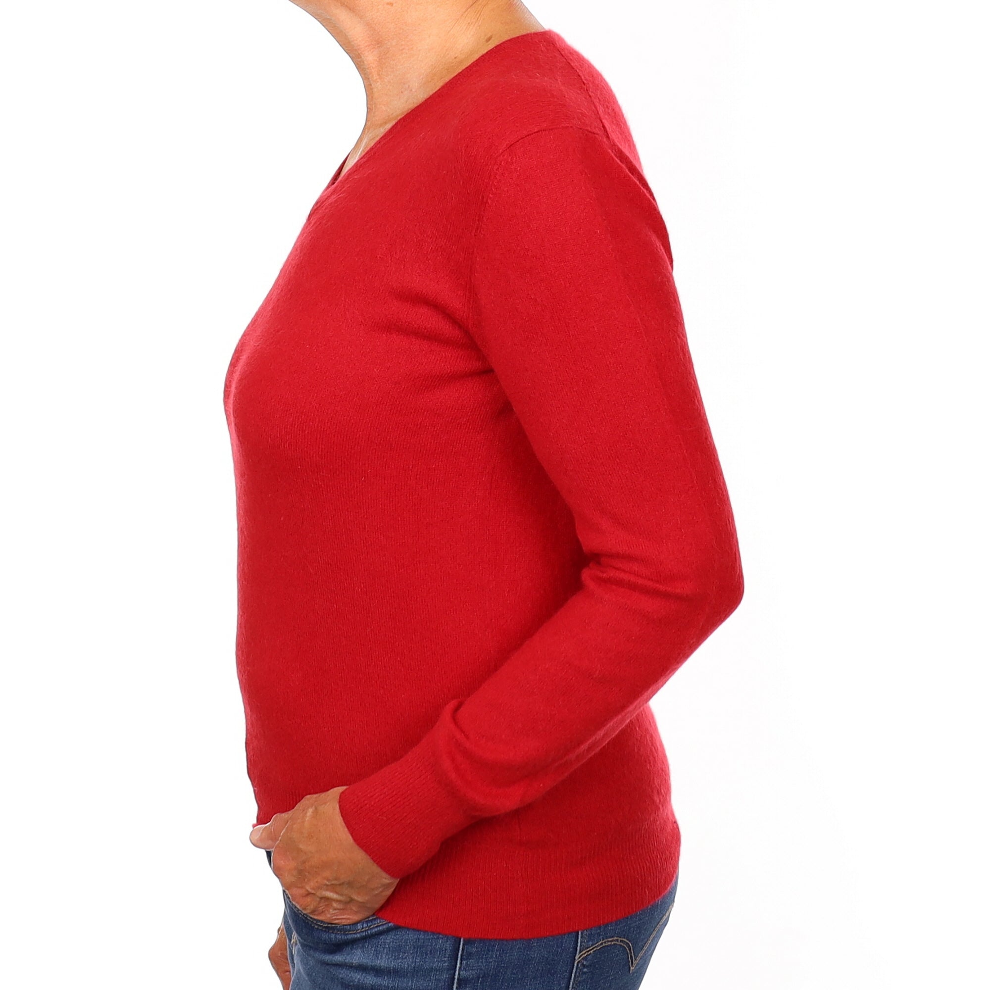 Post Box Red Cashmere V Neck Jumper Medium