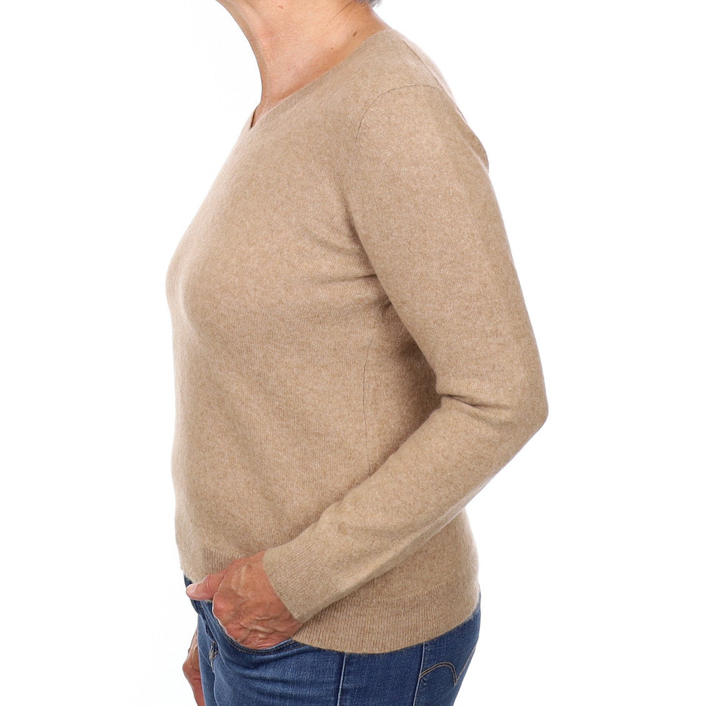Caramel Brown Cashmere V Neck Jumper Medium