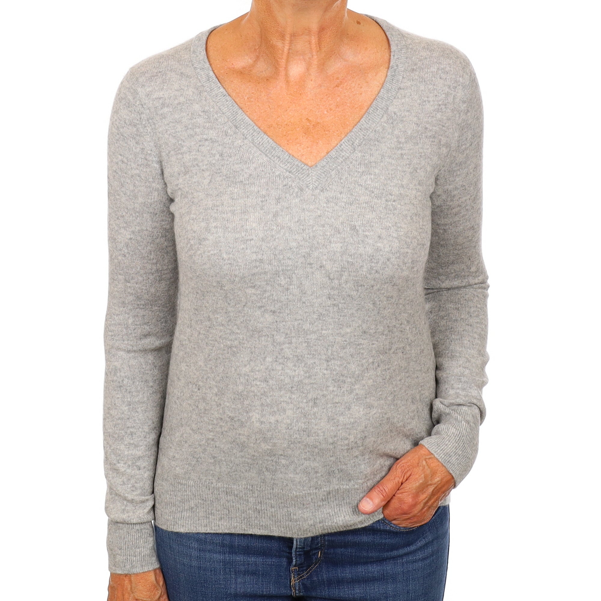 Smoke Grey Cashmere V Neck Jumper Medium