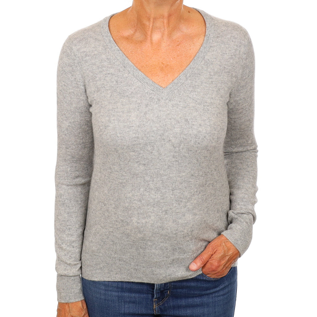 Smoke Grey Cashmere V Neck Jumper Medium
