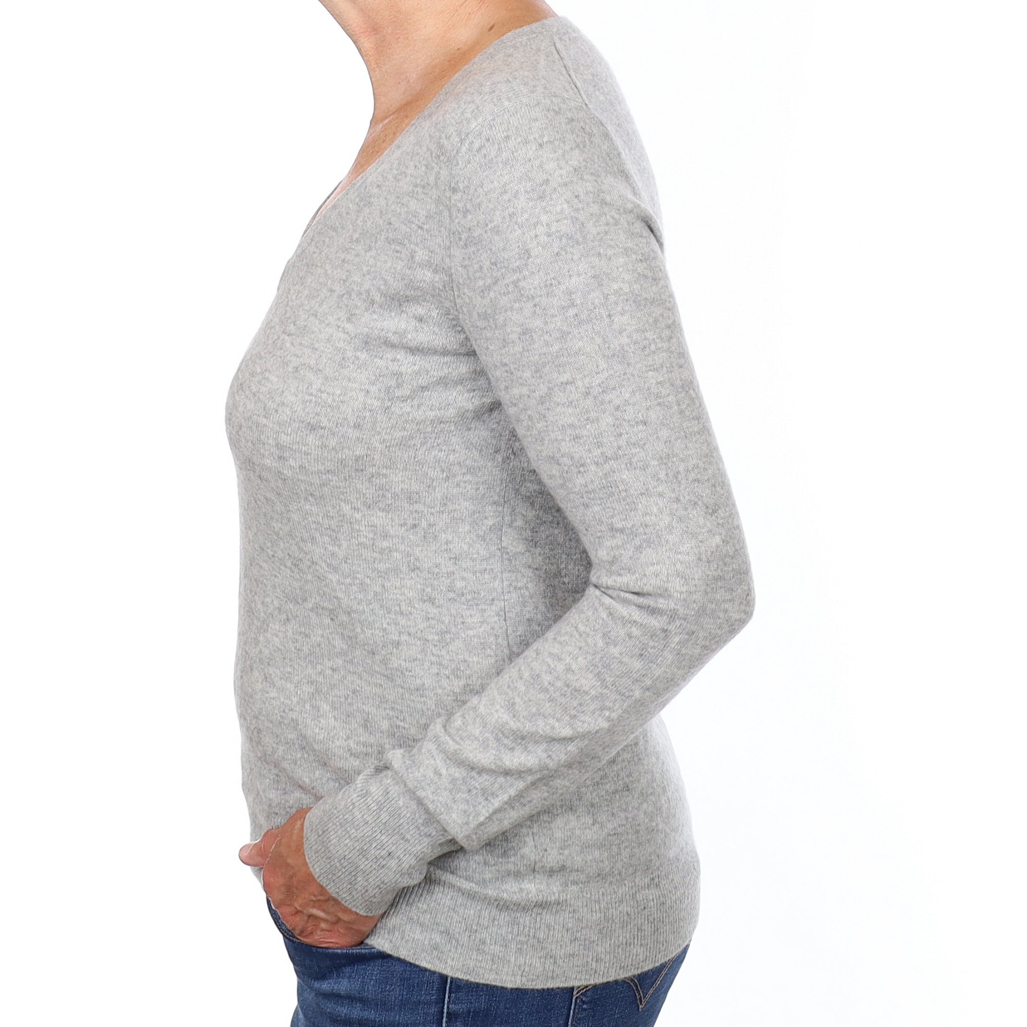 Smoke Grey Cashmere V Neck Jumper Medium