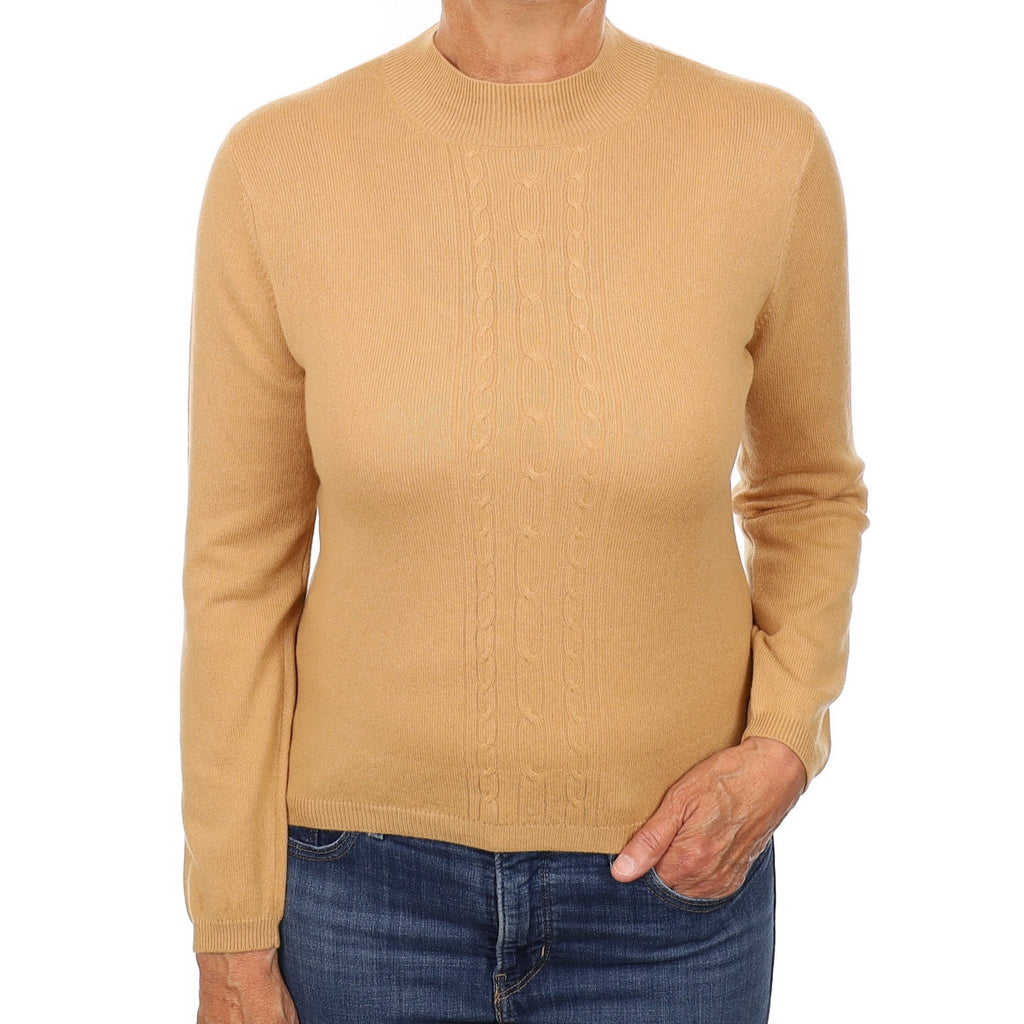 Camel Cable Detail Cashmere Turtle Neck Jumper Medium