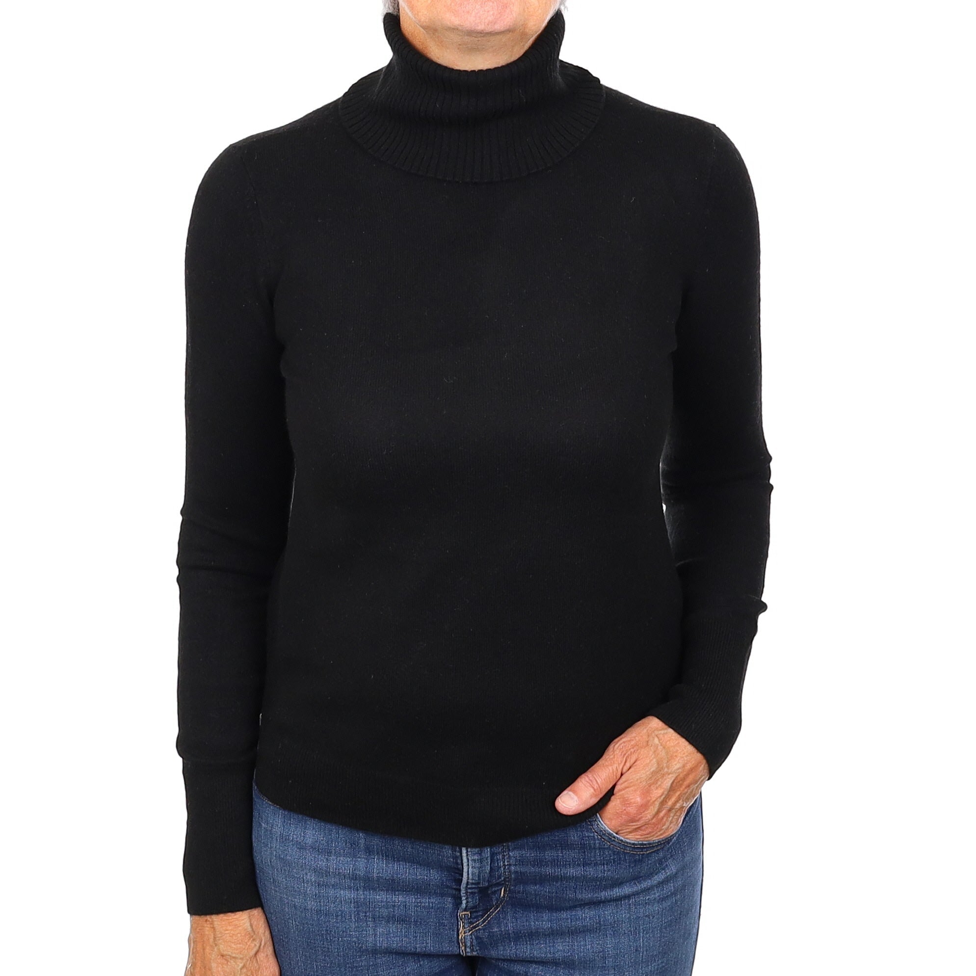 Black Cashmere Polo Neck Jumper Medium