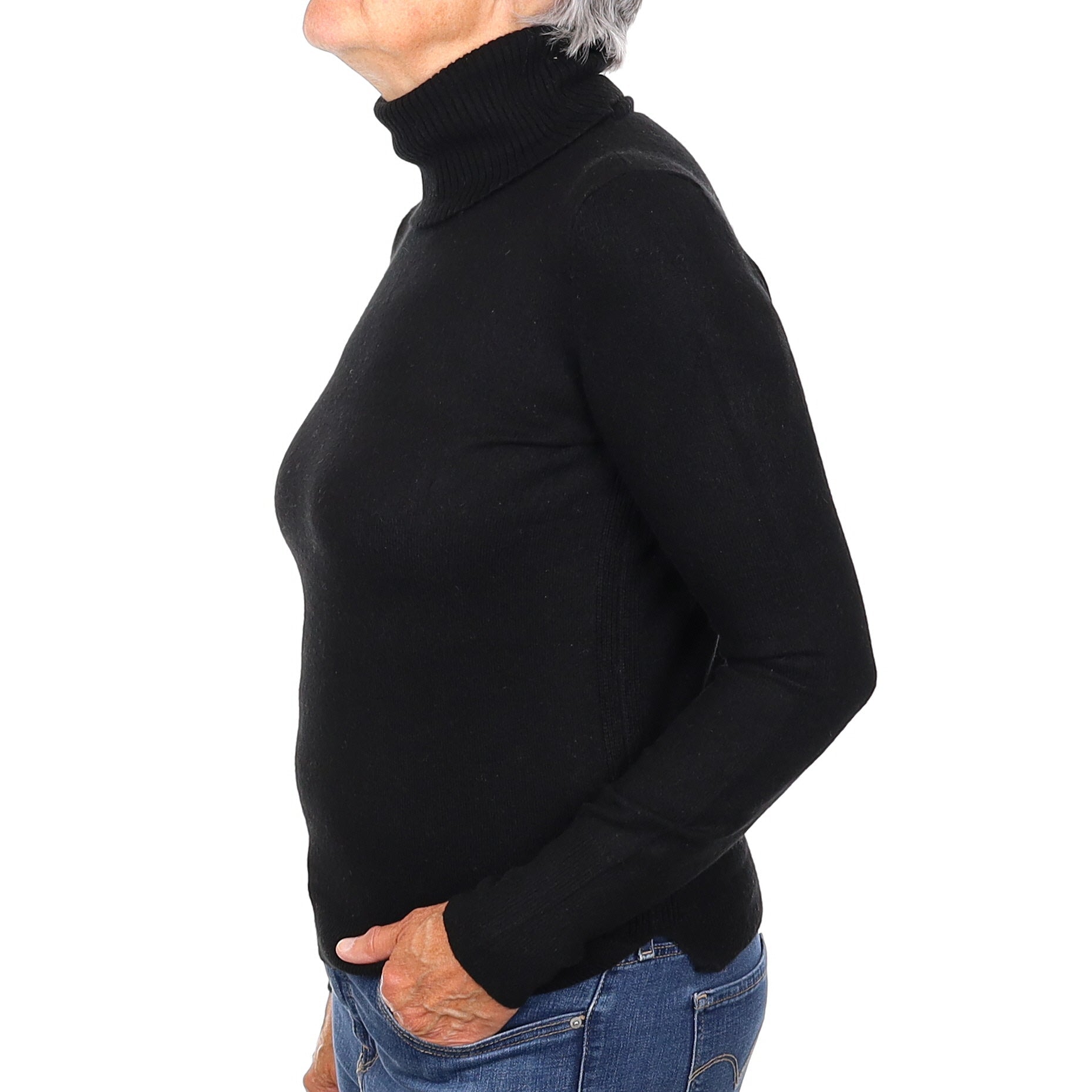 Black Cashmere Polo Neck Jumper Medium