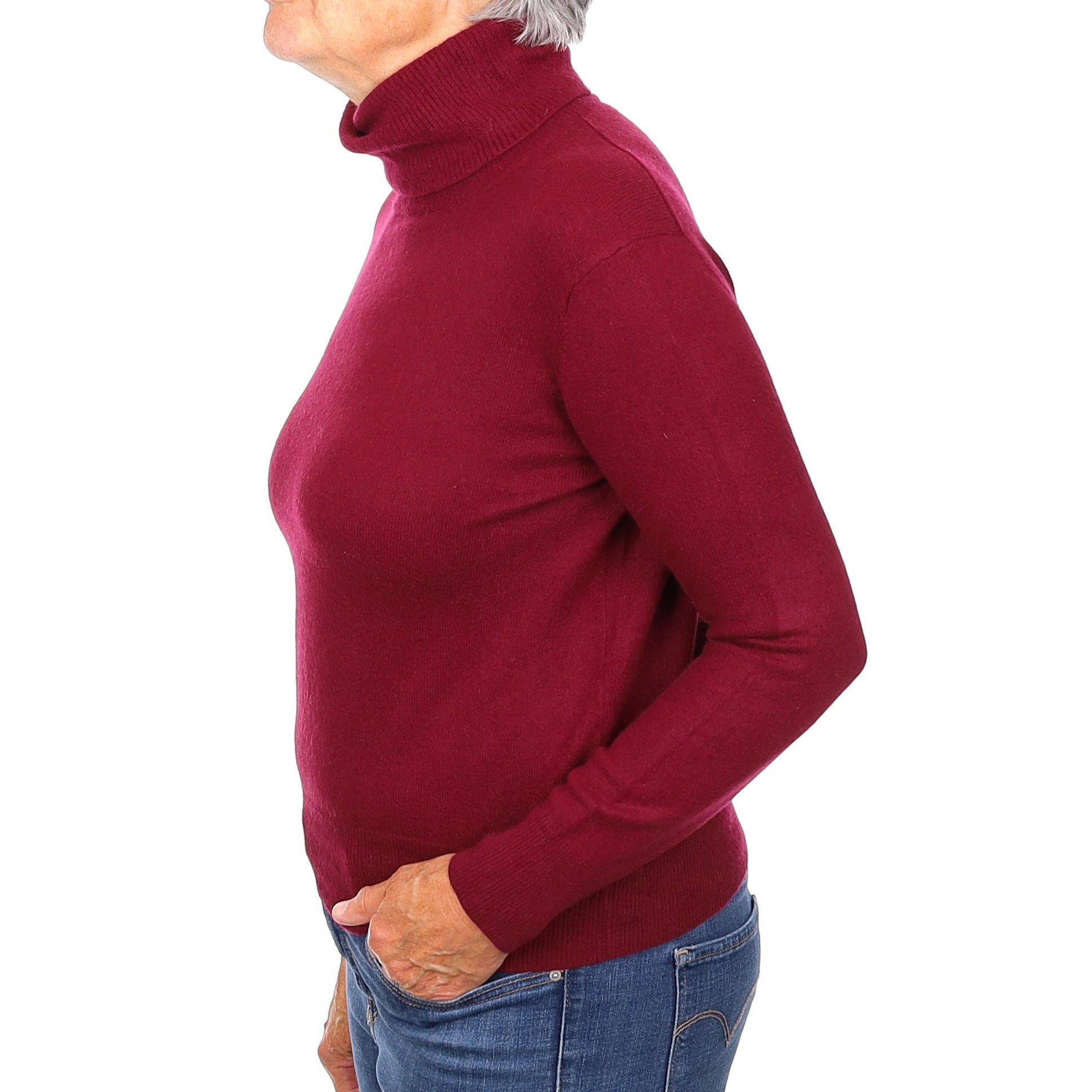 Wine Red Cashmere Polo Neck Jumper Medium