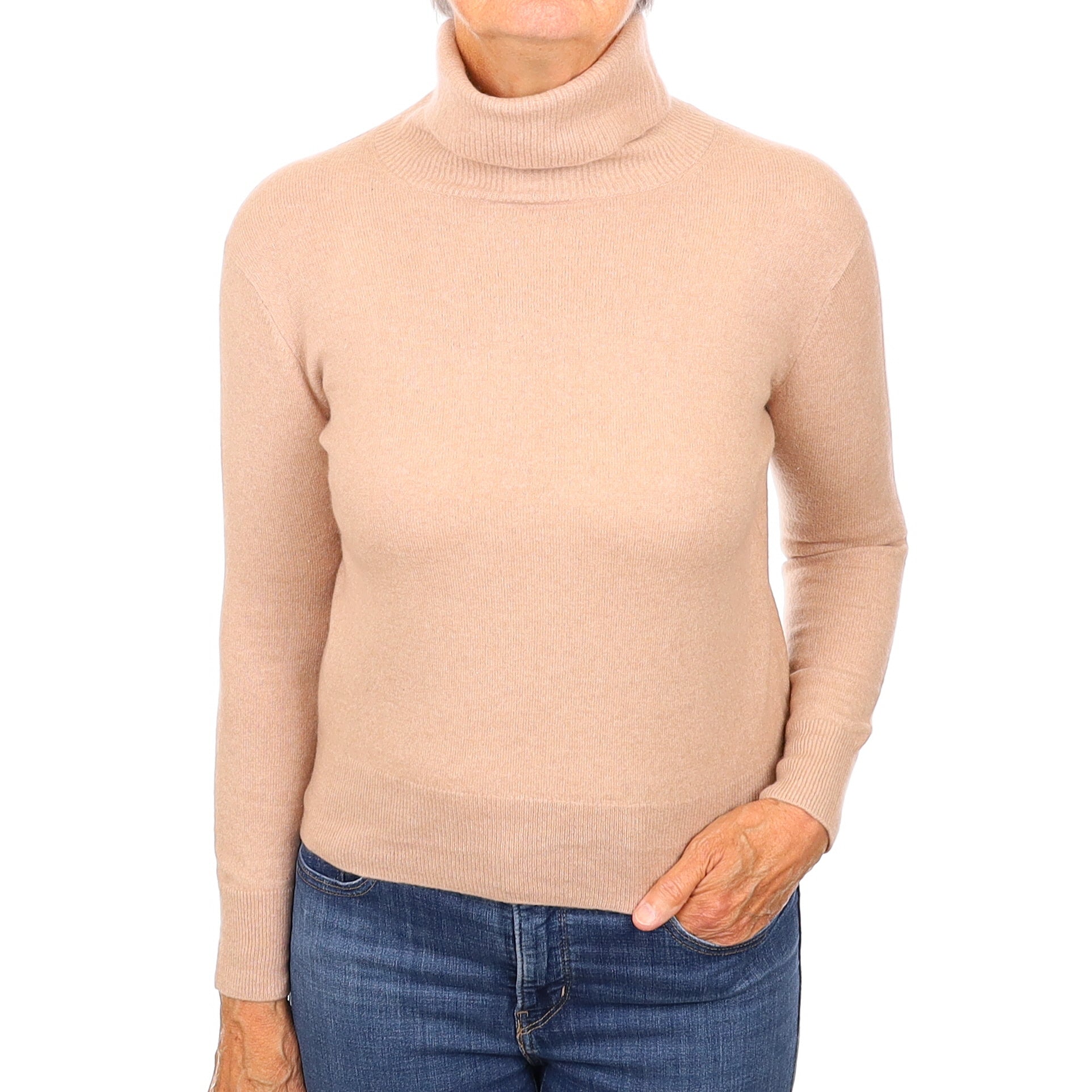 Buff Pink Cashmere Polo Neck Jumper Medium