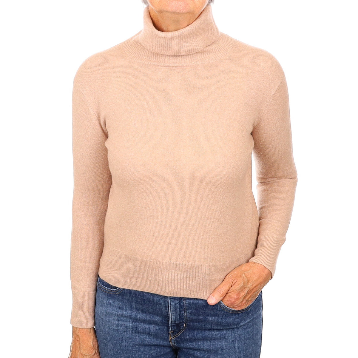 Buff Pink Cashmere Polo Neck Jumper Medium