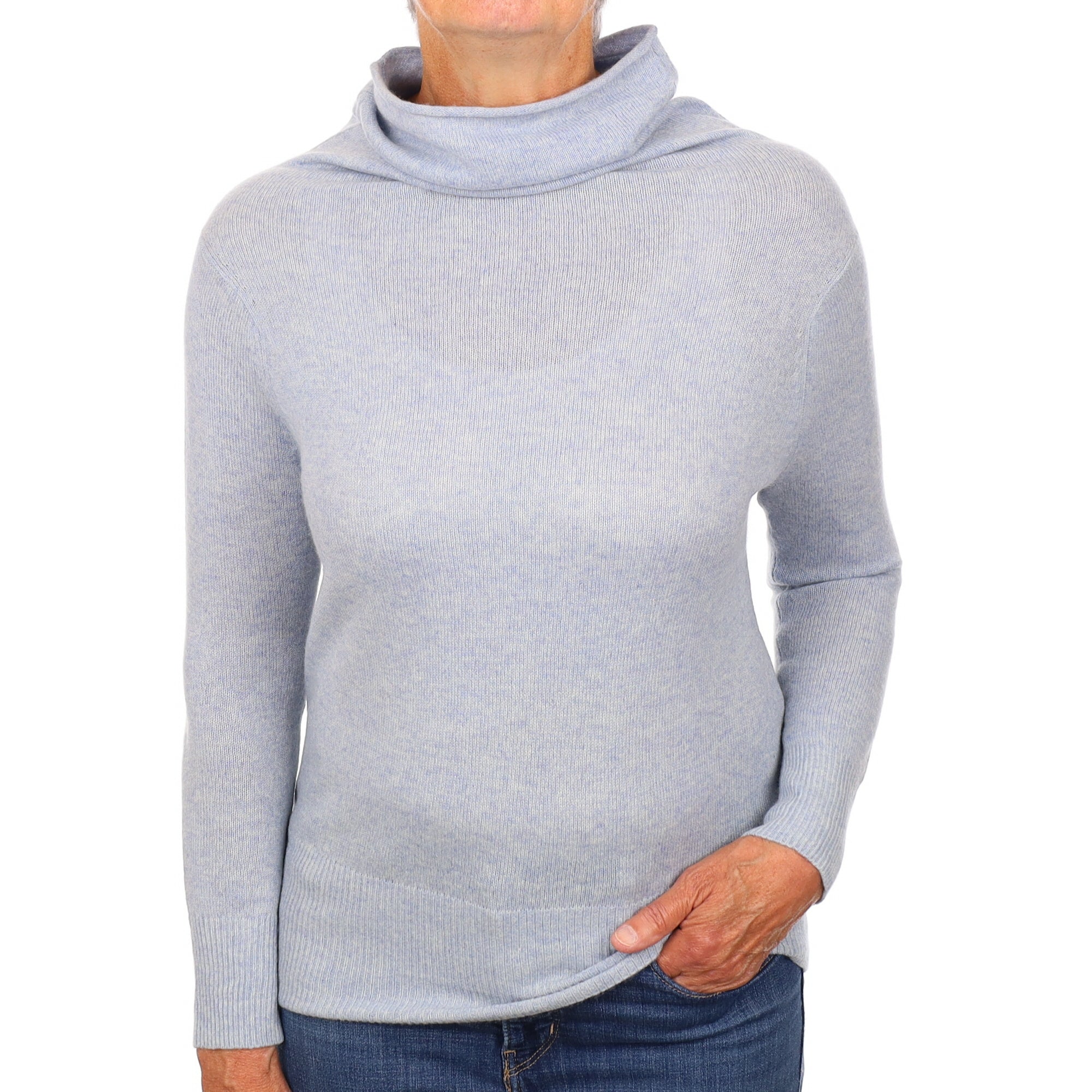Pale Blue Marl Cashmere Cowl Neck Jumper Medium