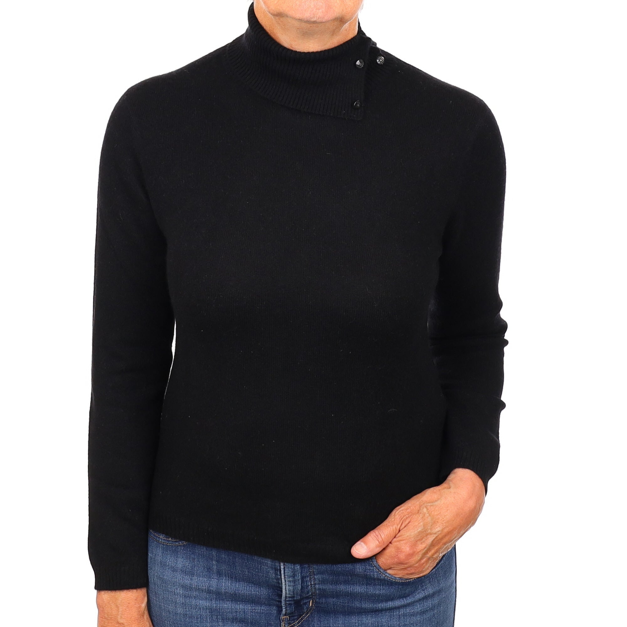 Black Cashmere Polo Neck Jumper Medium