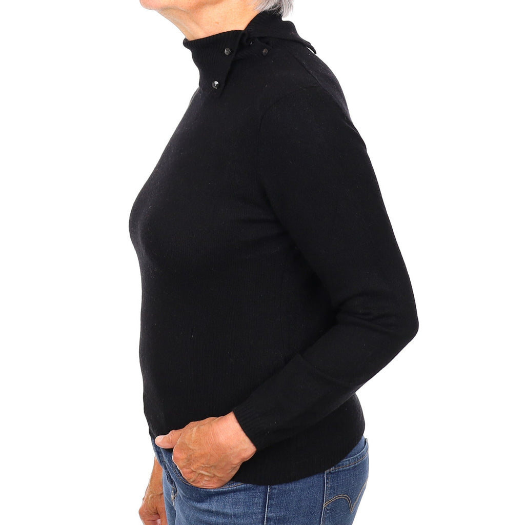 Black Cashmere Polo Neck Jumper Medium
