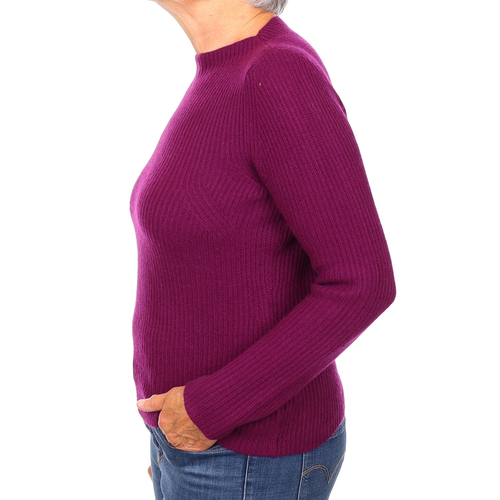 Jigsaw Violet Purple Ribbed Cashmere Turtle Neck Jumper Medium