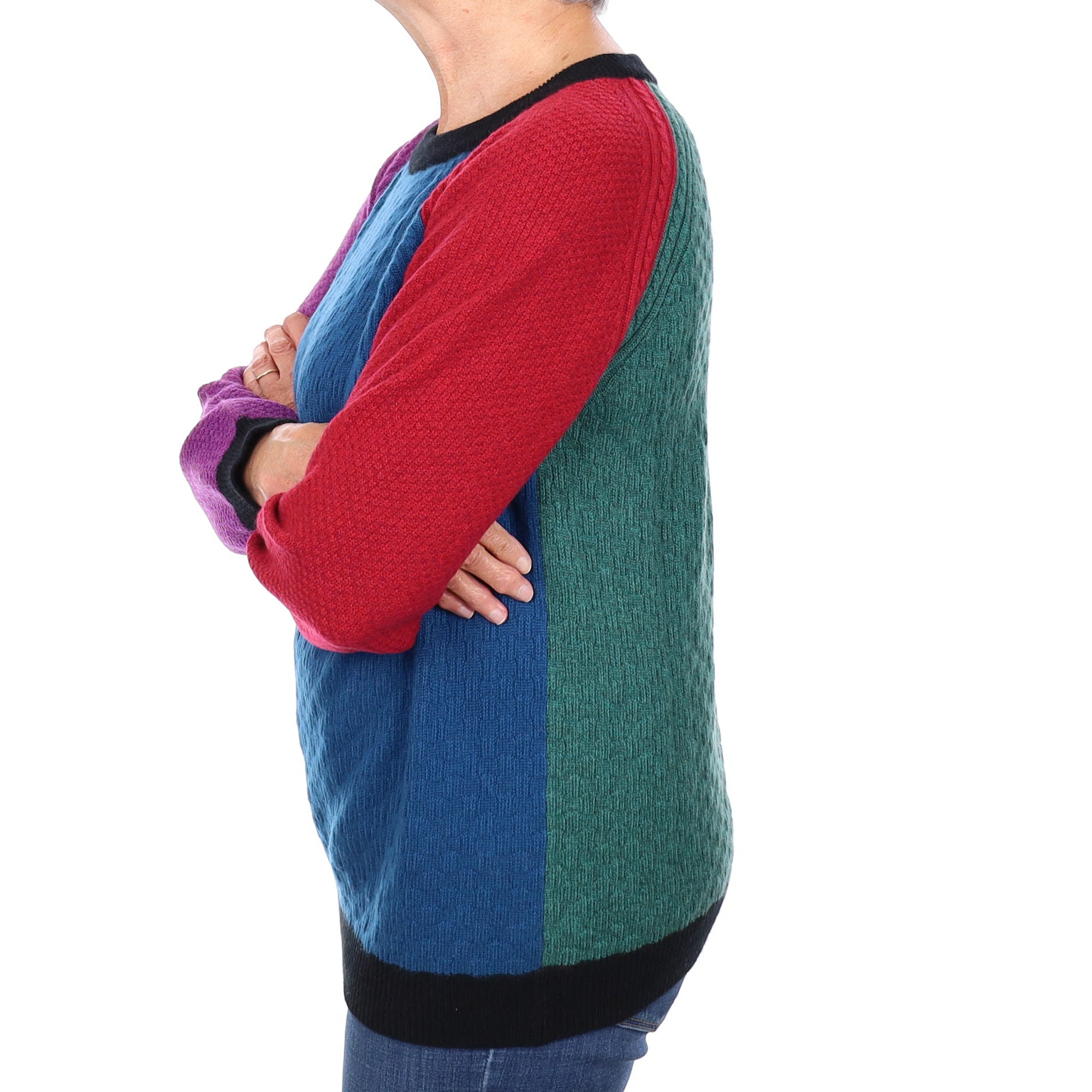 Brora Multicoloured Textured Knit Cashmere Crew Neck Jumper Medium