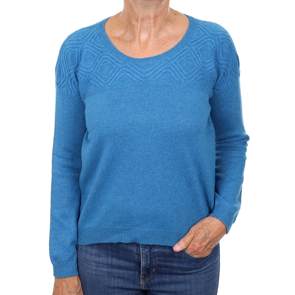 Brora Mediterranean Blue Textured Cashmere Crew Neck Jumper Medium