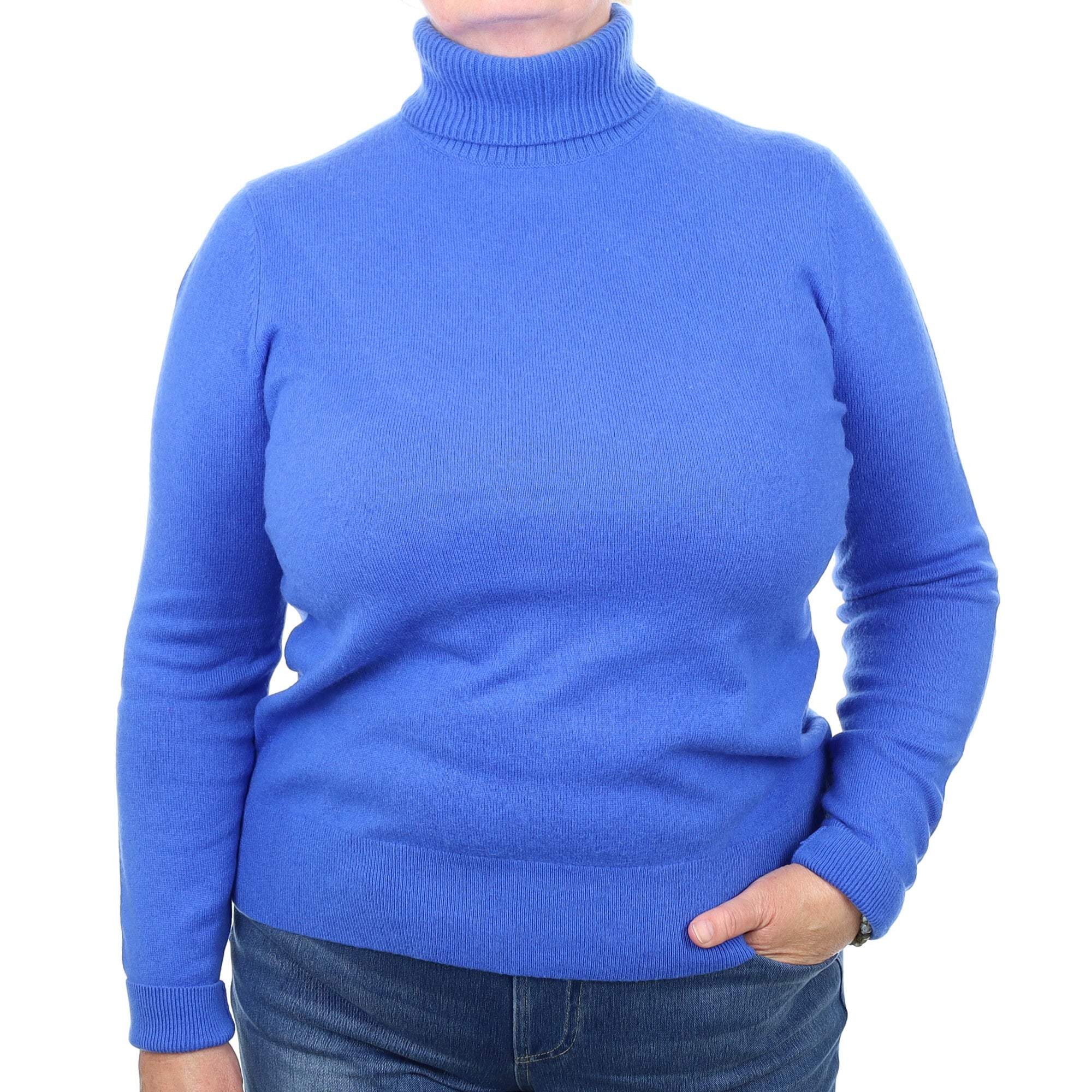 Azure Blue Cashmere Polo Neck Jumper Extra Large