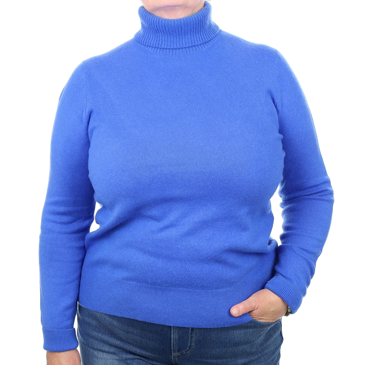 Azure Blue Cashmere Polo Neck Jumper Extra Large