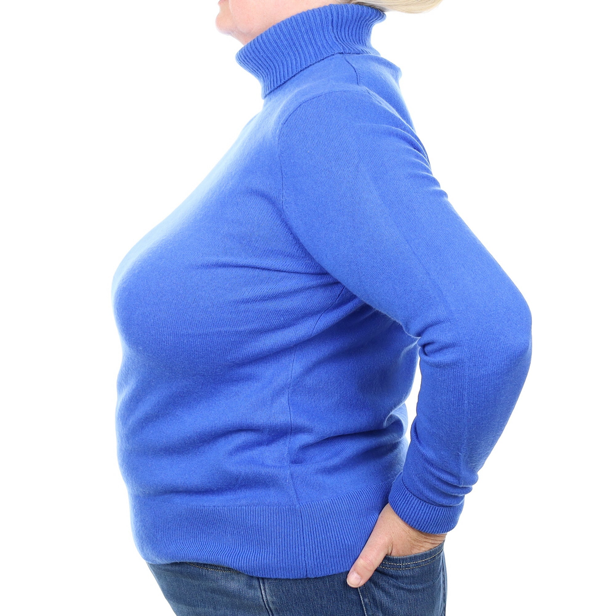 Azure Blue Cashmere Polo Neck Jumper Extra Large