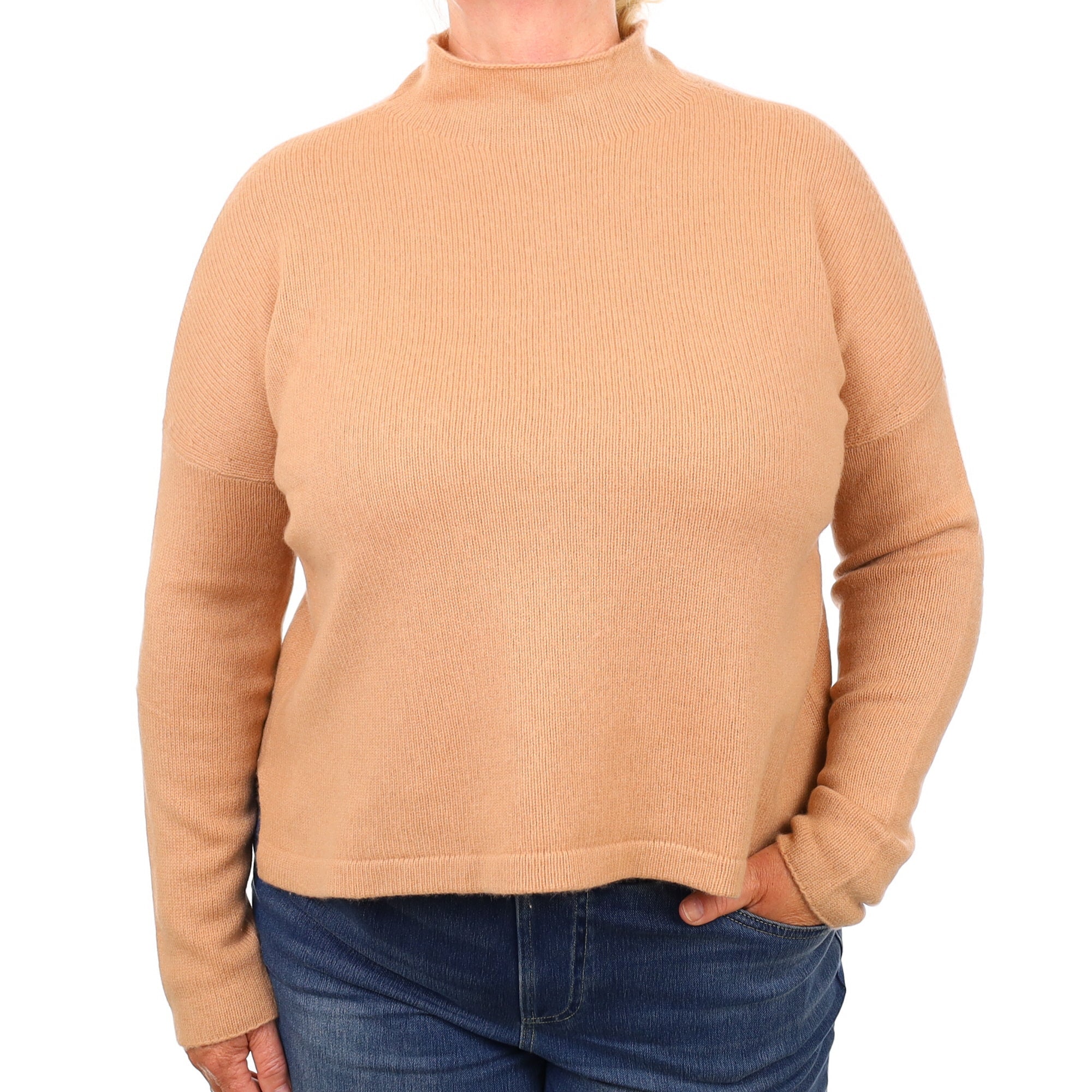 Nude Pink Cashmere Heavy Knit Polo Neck Jumper Extra Large
