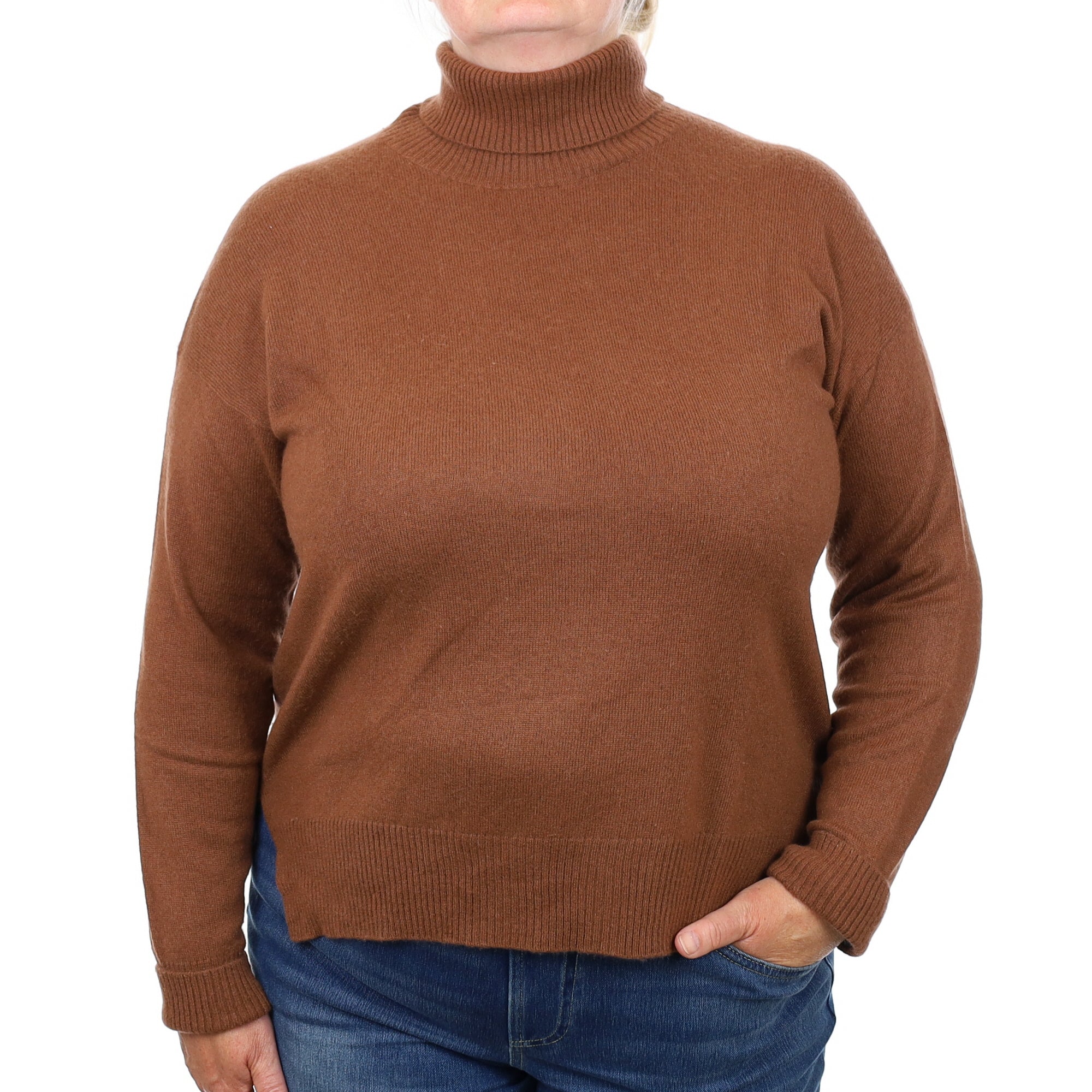 Saddle Brown Cashmere Polo Neck Jumper Extra Large