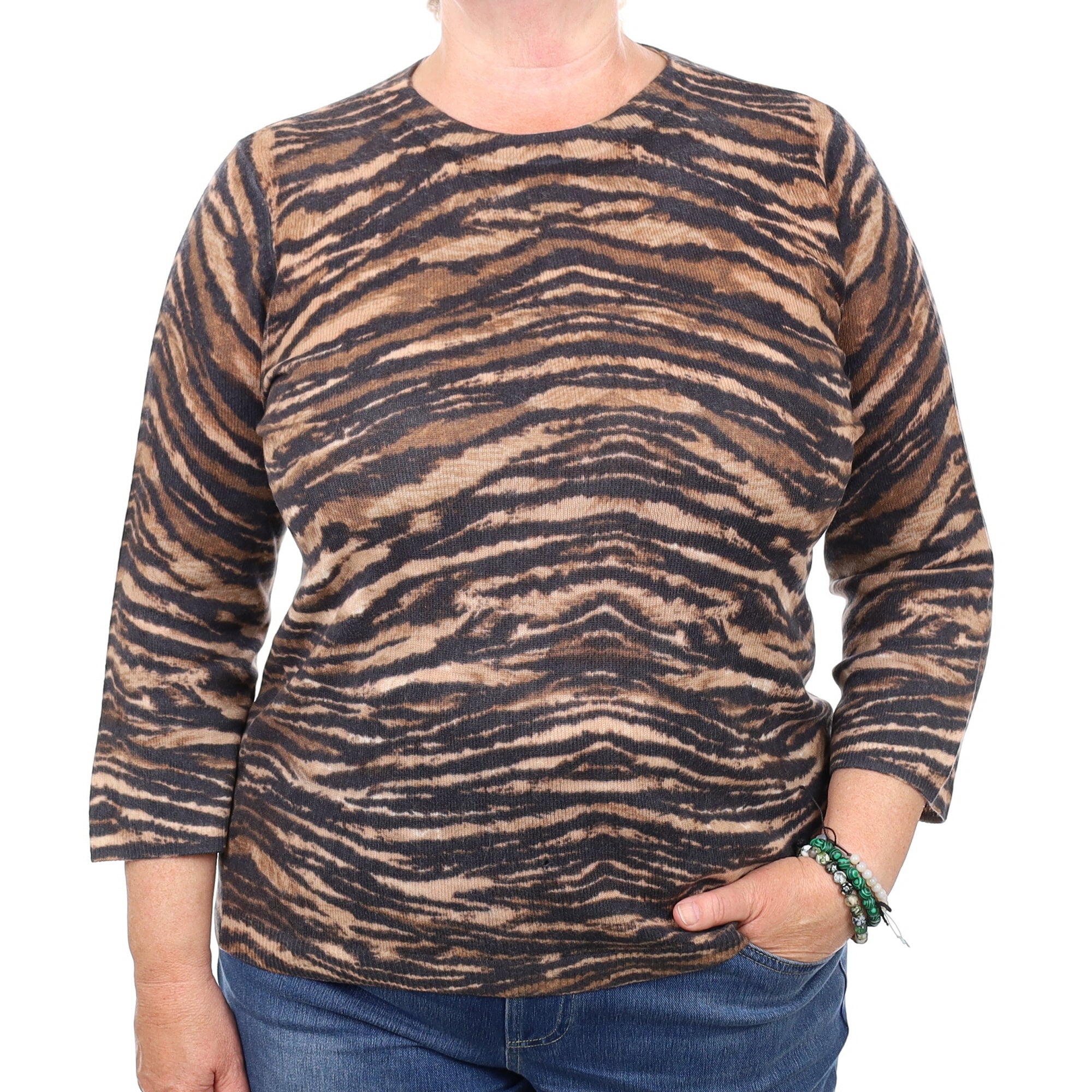 Black and Brown Animal Print Cashmere Crew Neck Jumper Extra Large