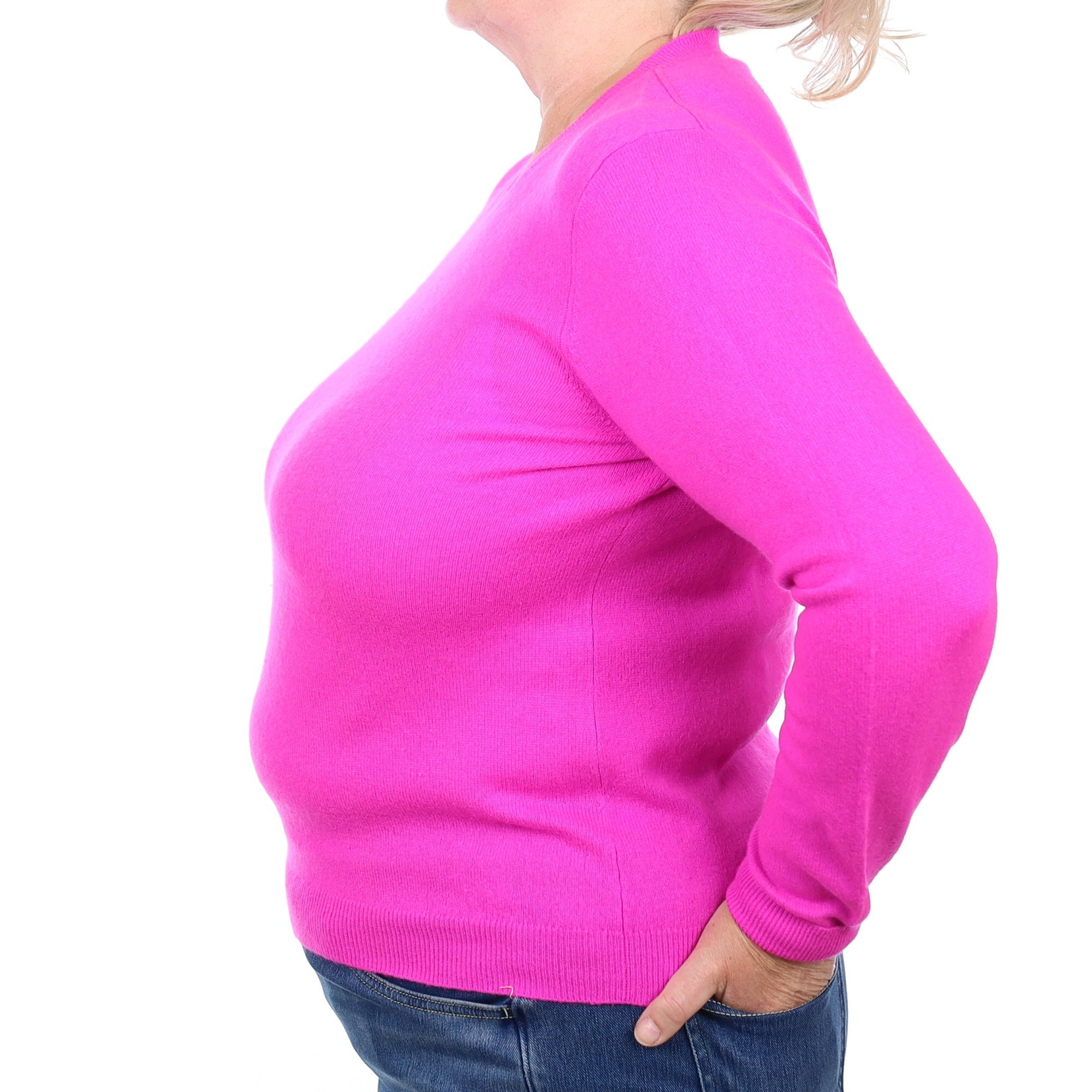Neon Pink Cashmere Crew Neck Jumper Extra Large