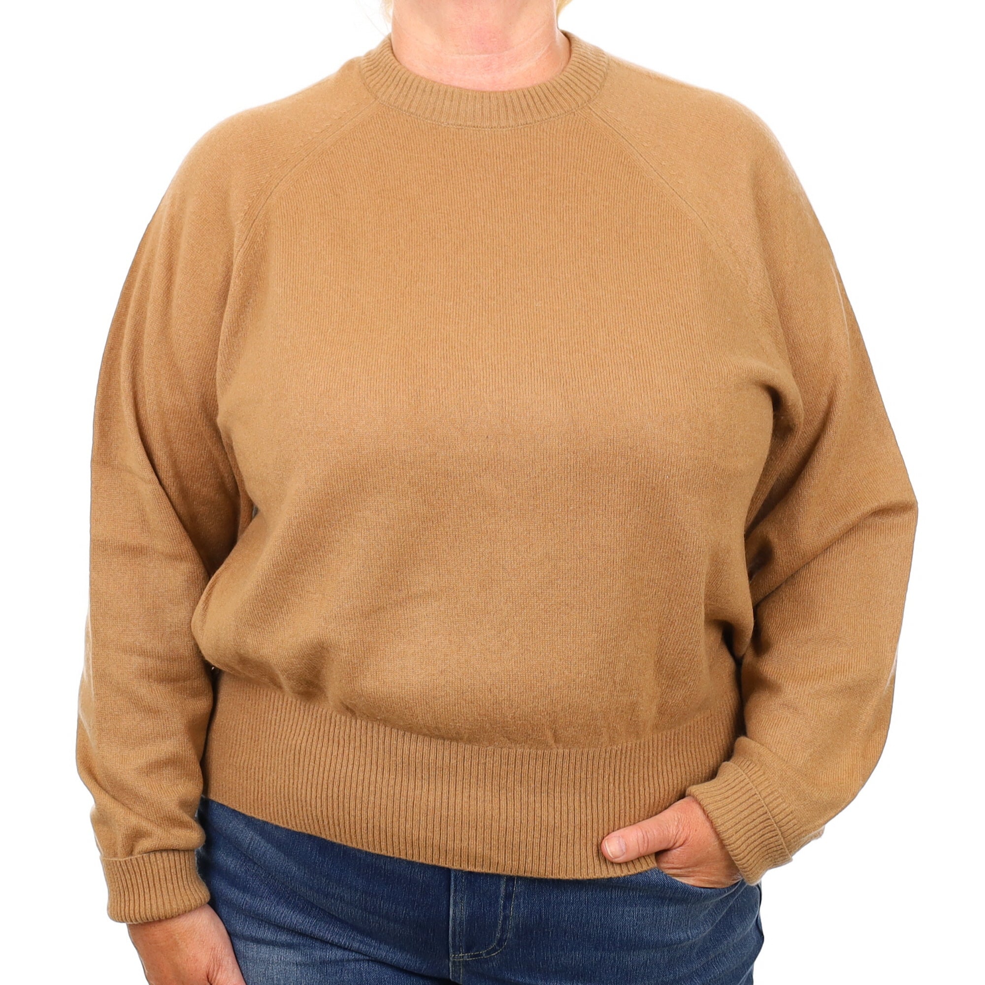 Camel Brown Cashmere Crew Neck Jumper Extra Large