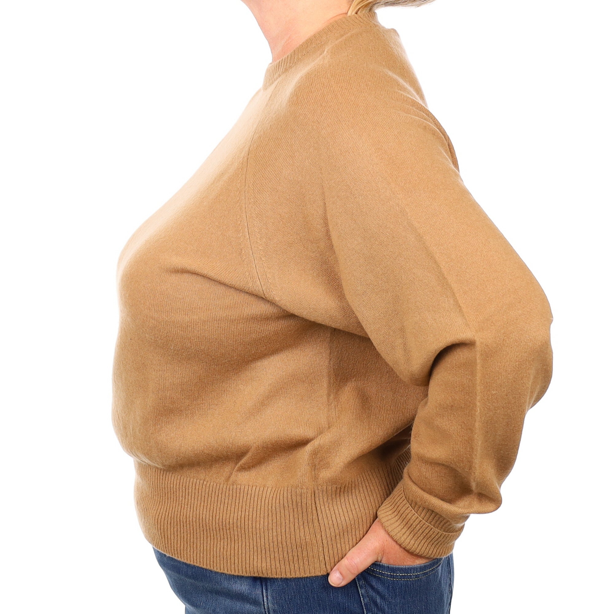 Camel Brown Cashmere Crew Neck Jumper Extra Large