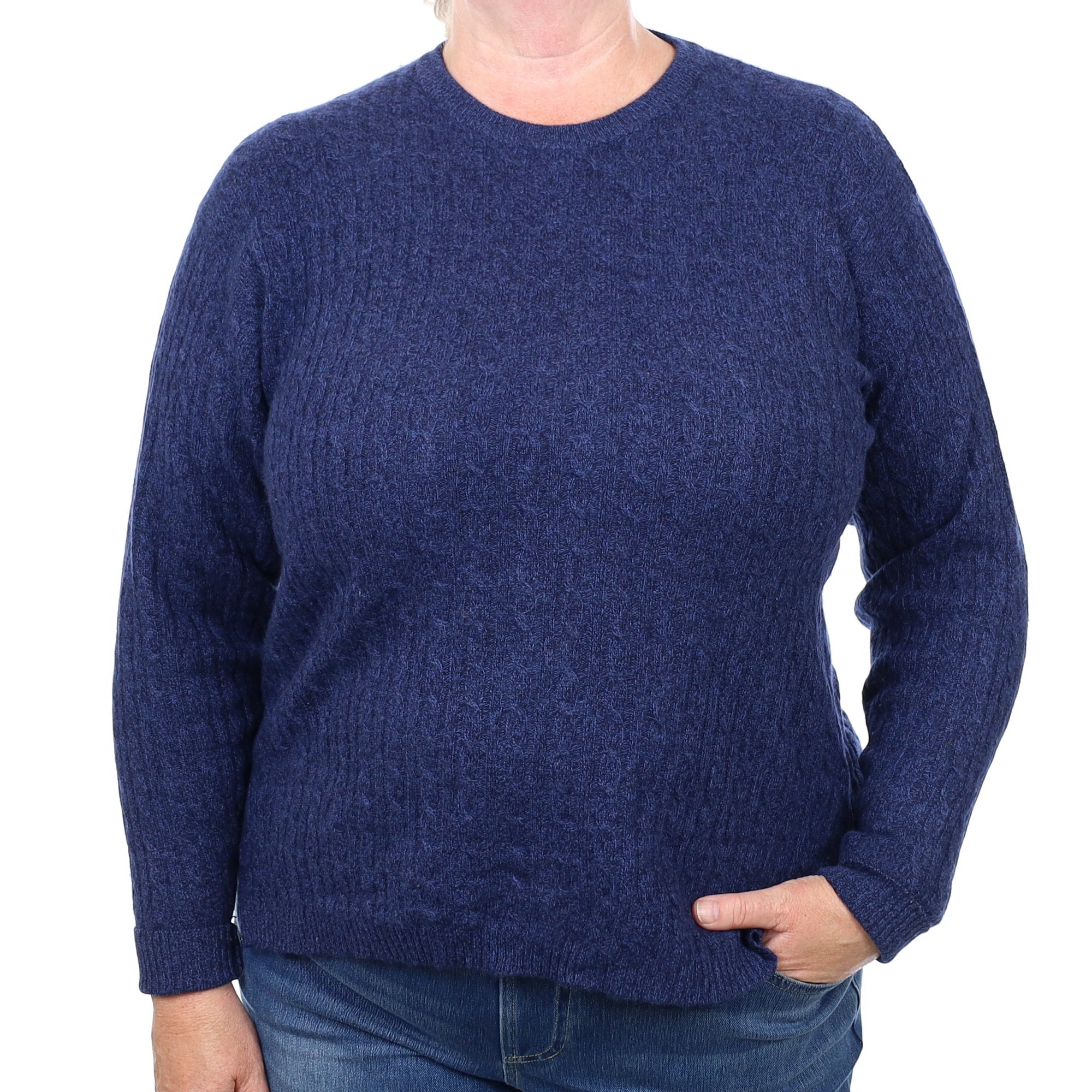 Blue Cable Marl Cashmere Crew Neck Jumper Extra Large