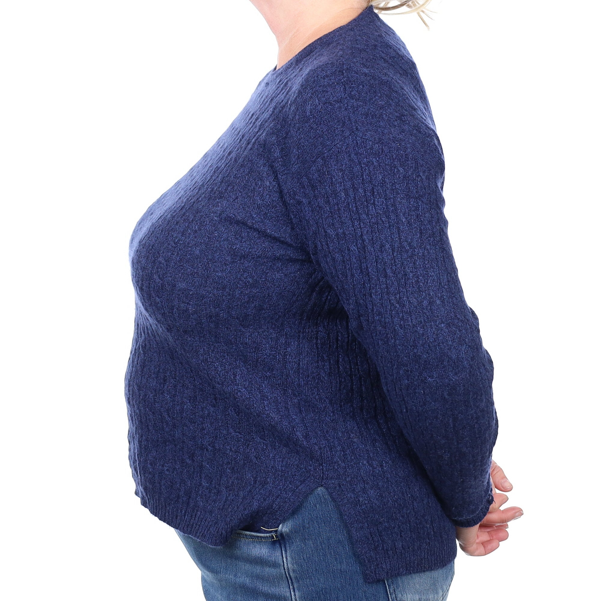 Blue Cable Marl Cashmere Crew Neck Jumper Extra Large