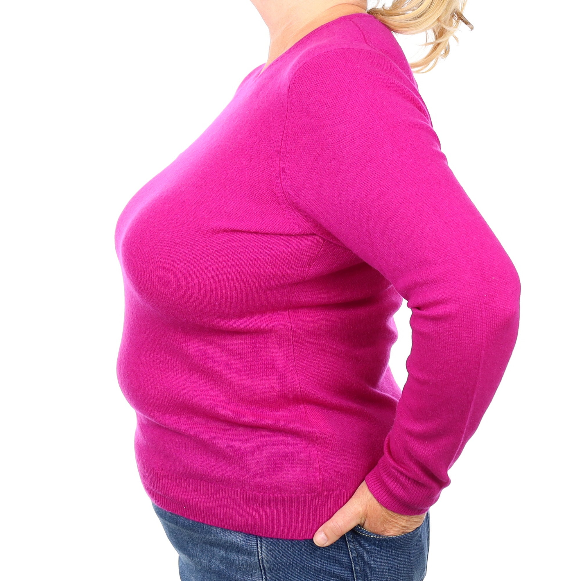 Magenta Pink Cashmere Crew Neck Jumper Extra Large