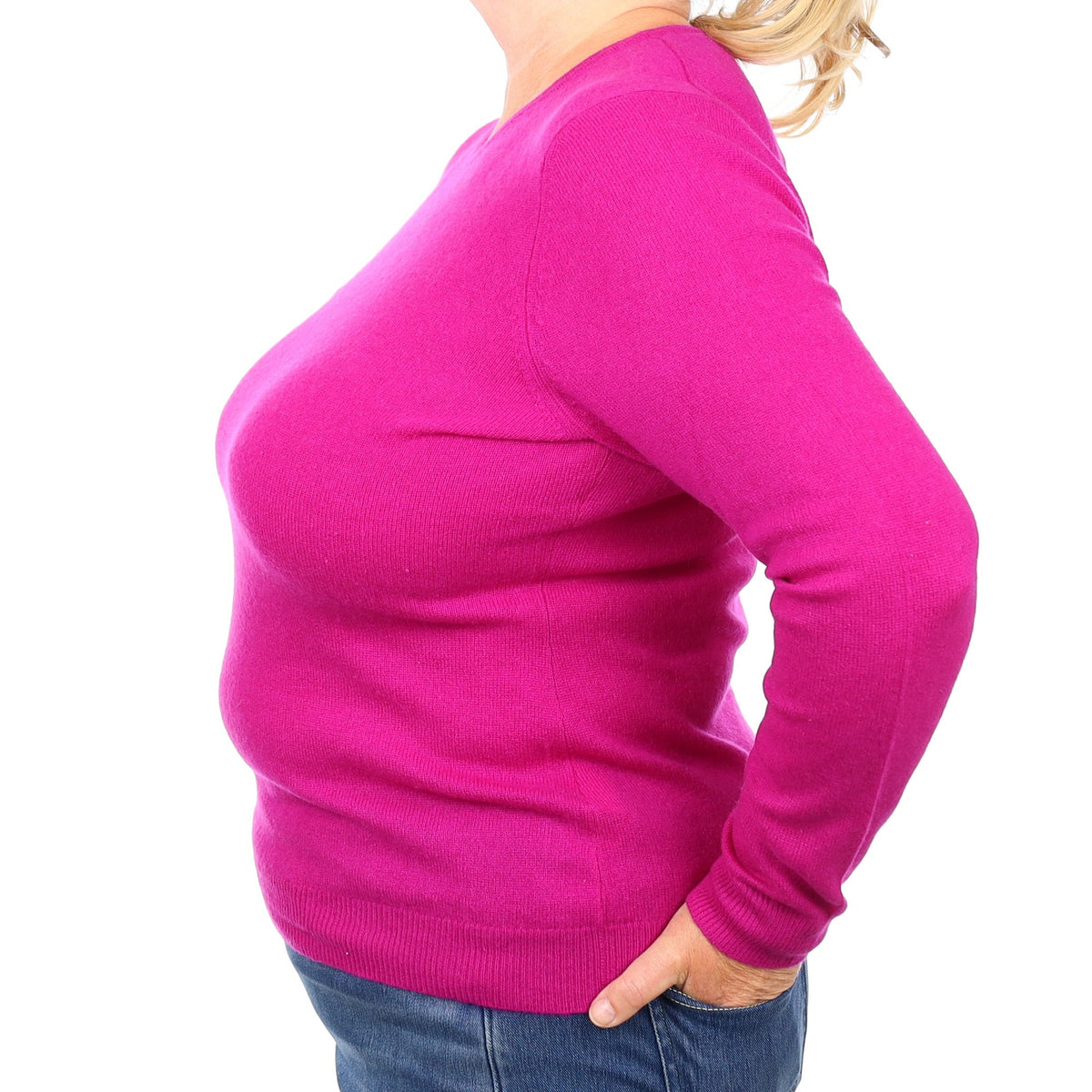 Magenta Pink Cashmere Crew Neck Jumper Extra Large