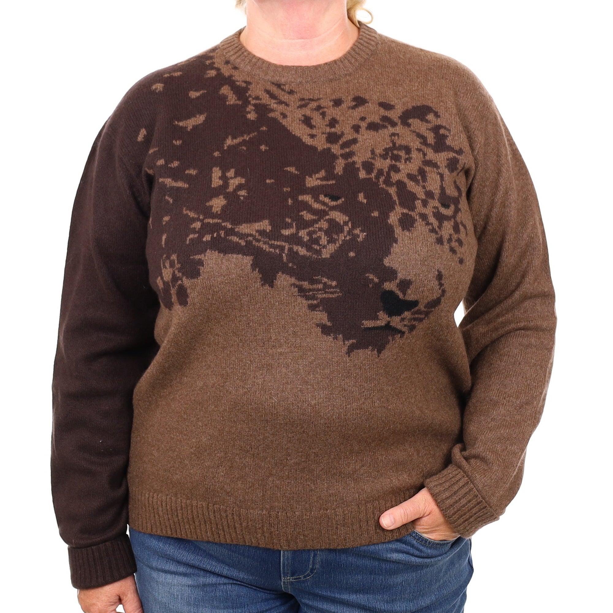 Black and Brown Animal design Cashmere Crew Neck Jumper Extra Large