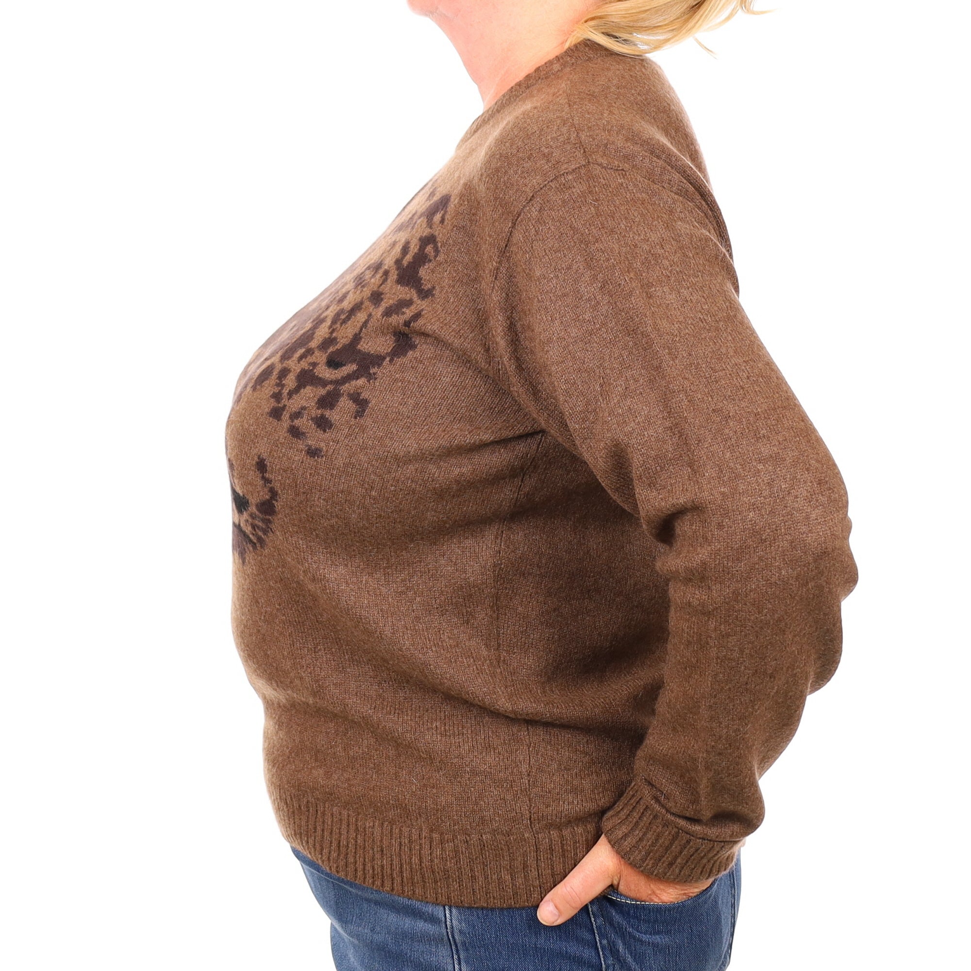Black and Brown Animal design Cashmere Crew Neck Jumper Extra Large