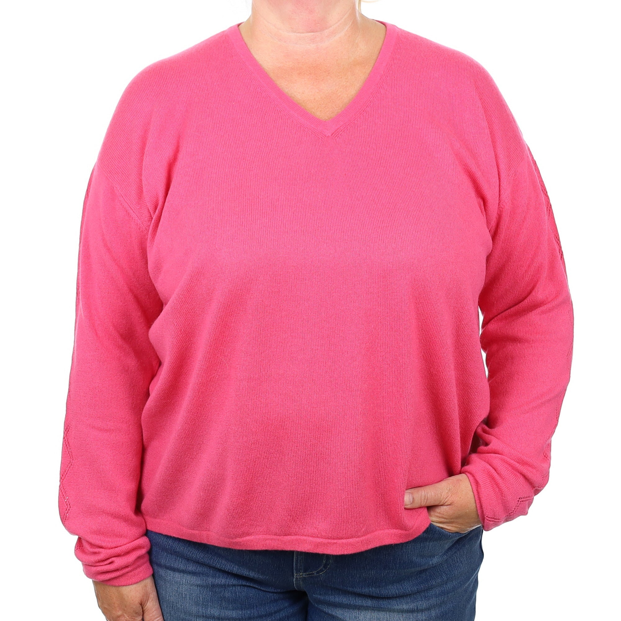 Lupin Pink Cashmere V Neck Jumper 2 Extra Large