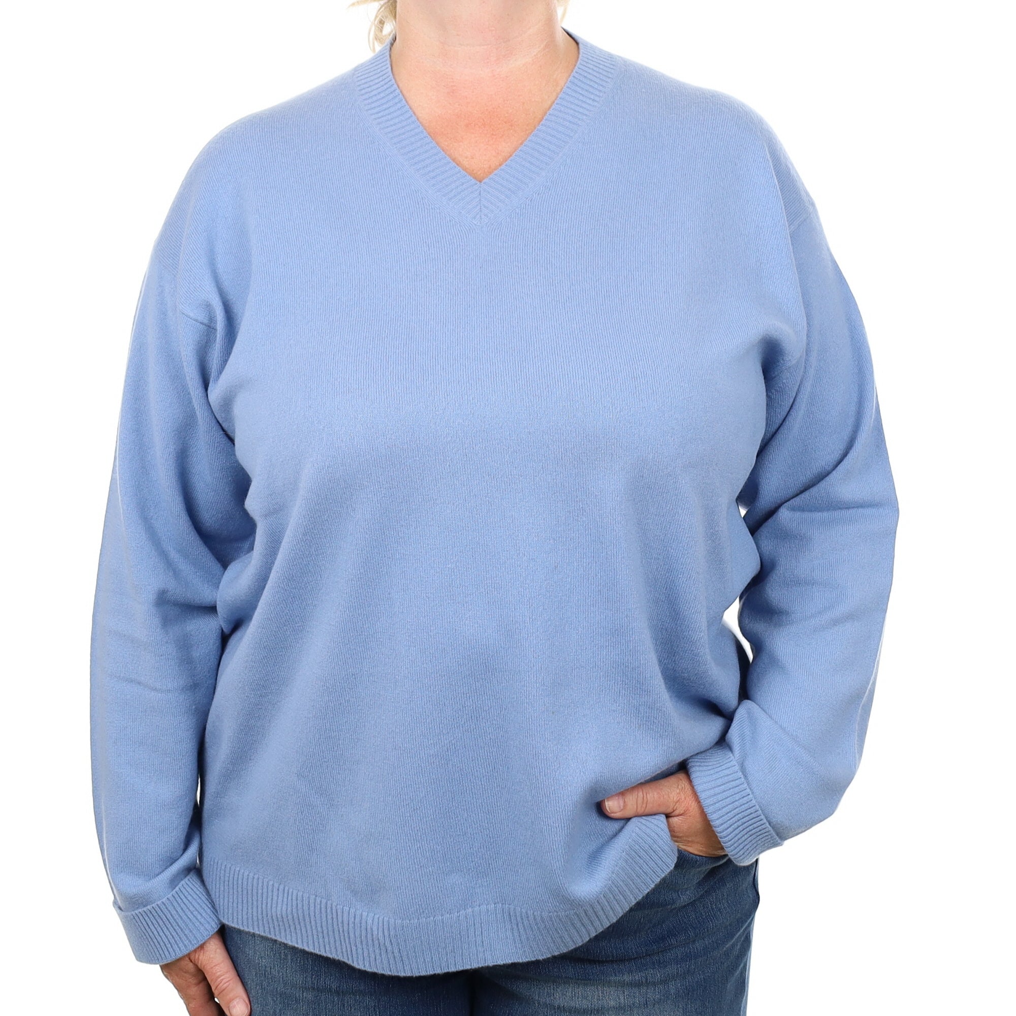 Sky Blue Cashmere V Neck Jumper 2 Extra Large
