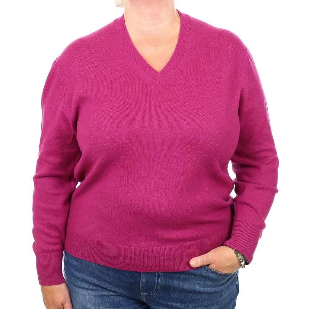 Magenta Purple Cashmere V Neck Jumper Extra Large