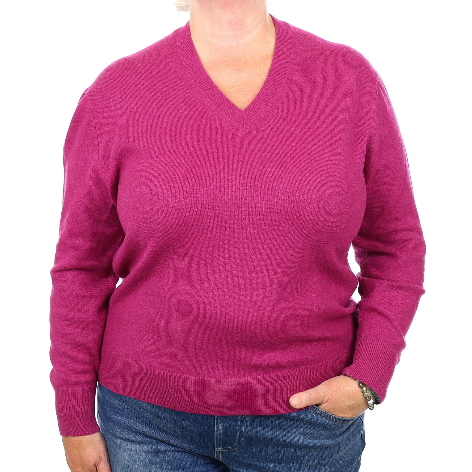 Magenta Purple Cashmere V Neck Jumper Extra Large