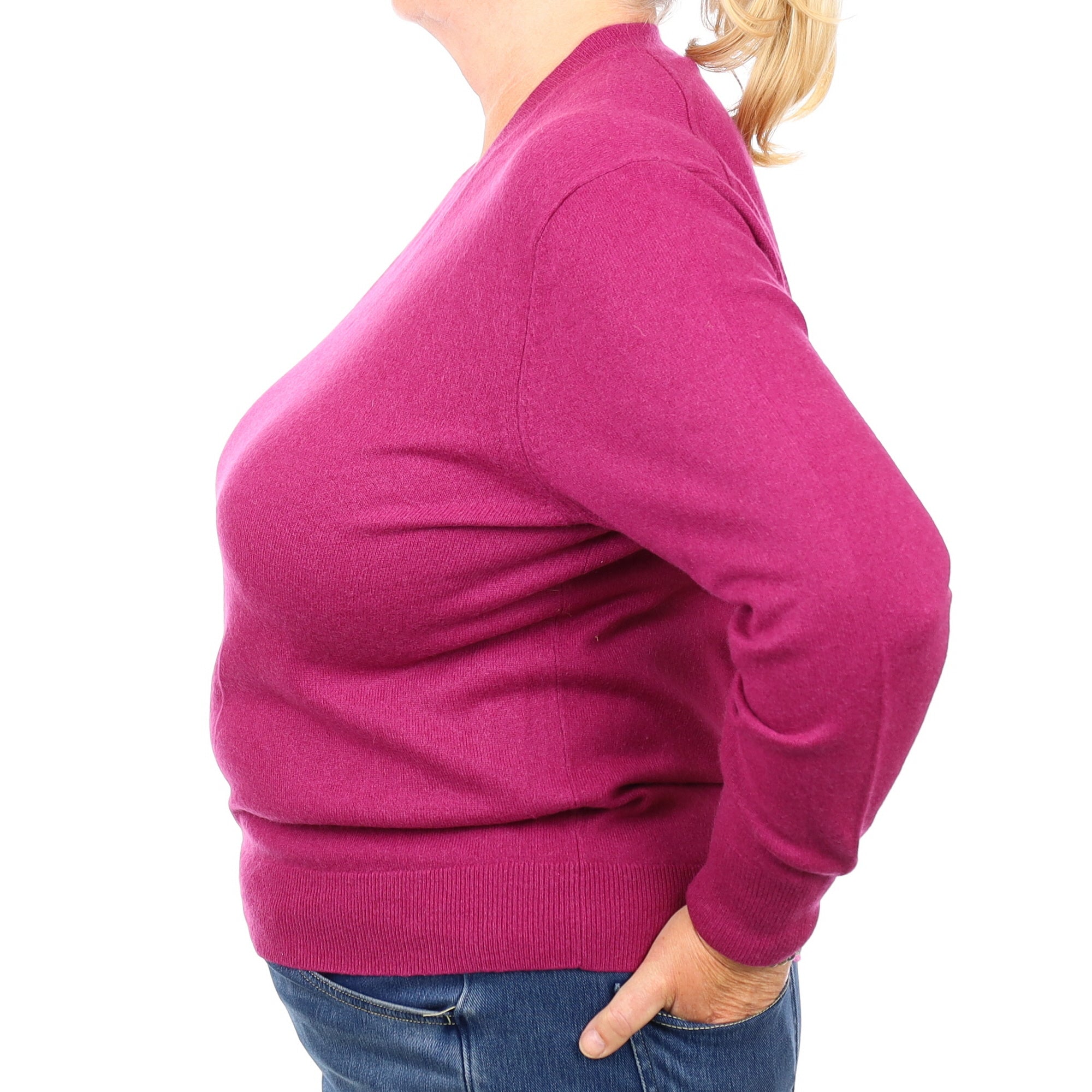 Magenta Purple Cashmere V Neck Jumper Extra Large