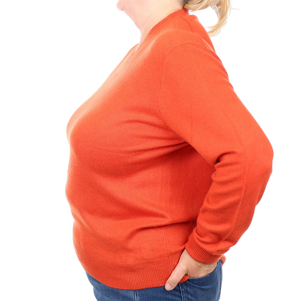 Tangerine Orange Cashmere V Neck Jumper 2 Extra Large