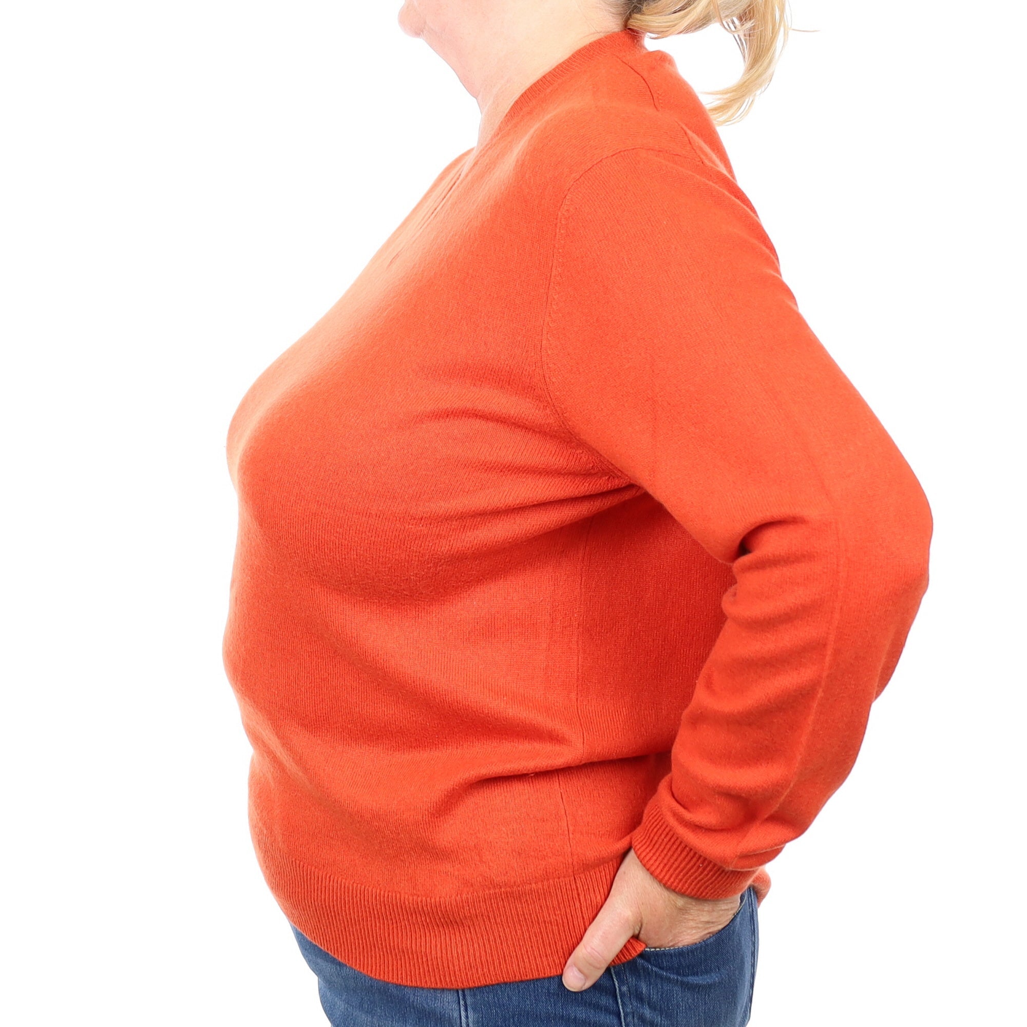 Tangerine Orange Cashmere V Neck Jumper 2 Extra Large
