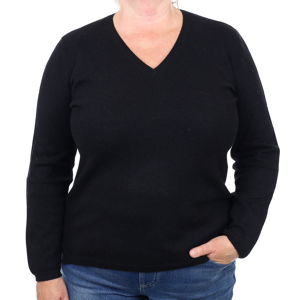 Black Cashmere V Neck Jumper Extra Large